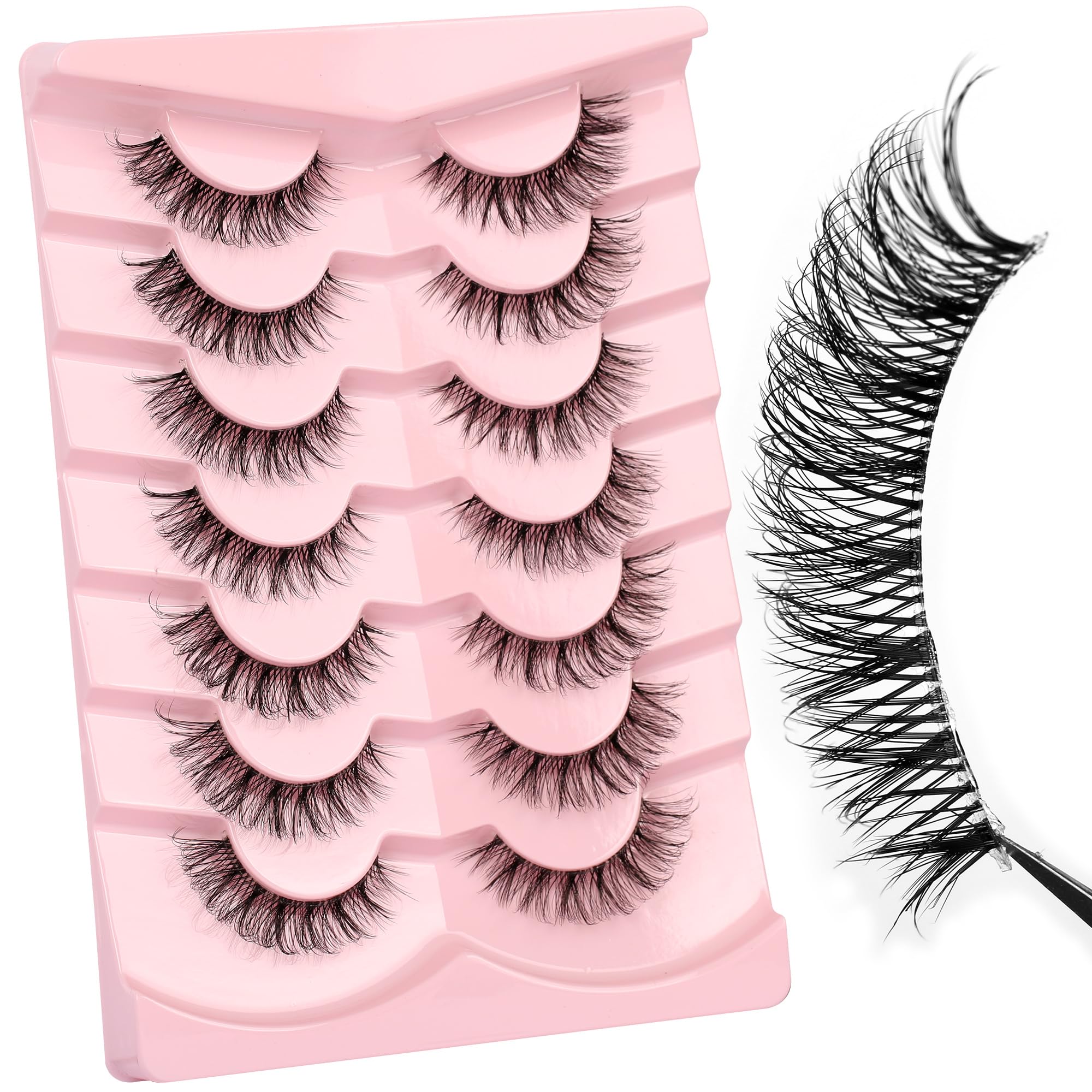 False Eyelashes 6D Lightweight Natural Comfortable Demi Wispy Cat Eye Lashes Clear Band Daily Eyelashes Strips Fluffy Soft Faux Mink Strip 7 works Lashes Fake Eyelashes Packs by Himirell - Image 2