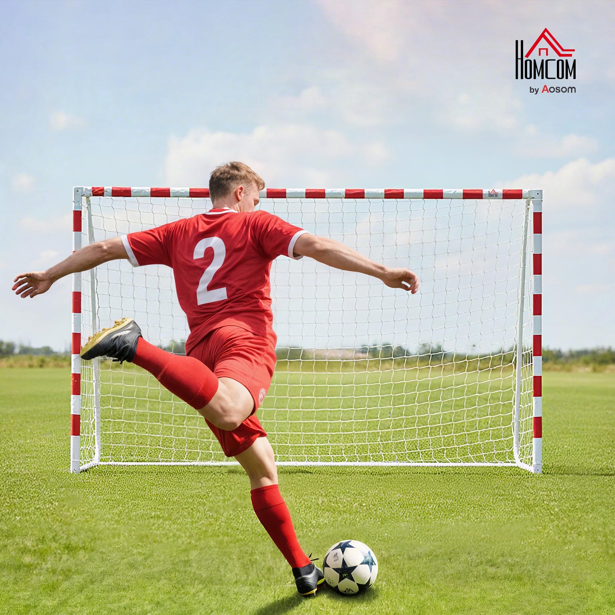 HOMCOM Rete da Calcio, Porta da Calcio per Adulti e Bambini 302x83x201cm | Calcetto, Plastica PE