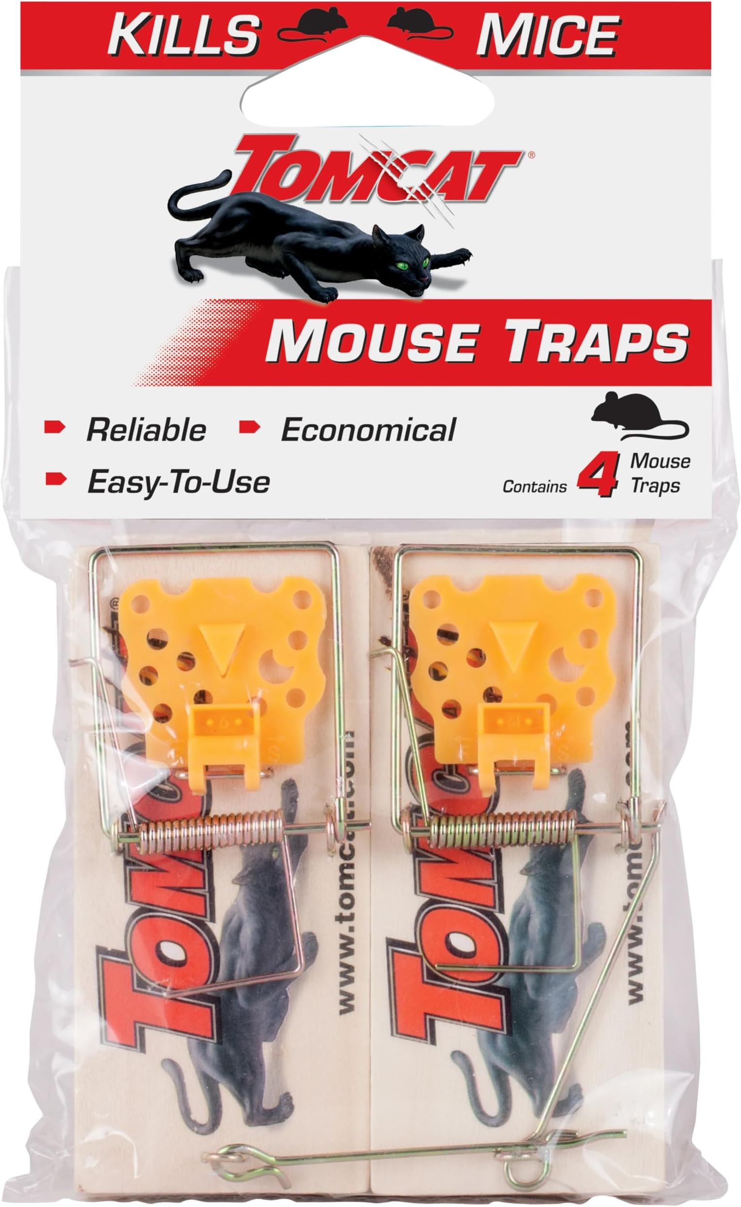 Tomcat Wooden Mouse Traps - Disposable Non-Chemical Mouse Trap for Homes, Garages and Basements, 4 Pack