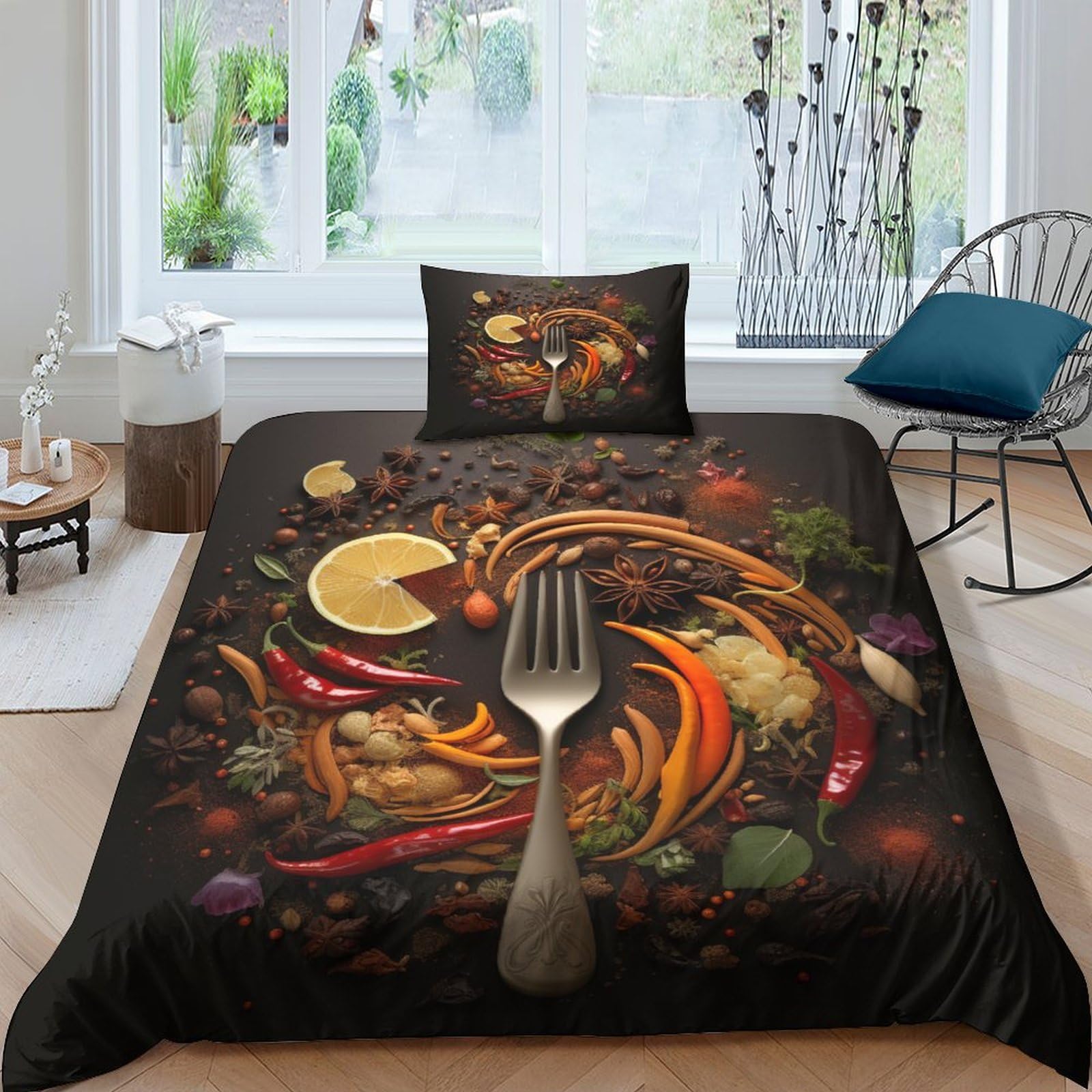 Housse de couette cuisine citron microfibre parure lit ado single
