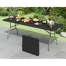 8FT Black Folding Table for Outdoor, 8 Foot Picnic Tables No Assembly Required Portable, Black Foldable Table for Camping, Parties, Meeting, Events, Wedding, BBQ, with Carrying Handle