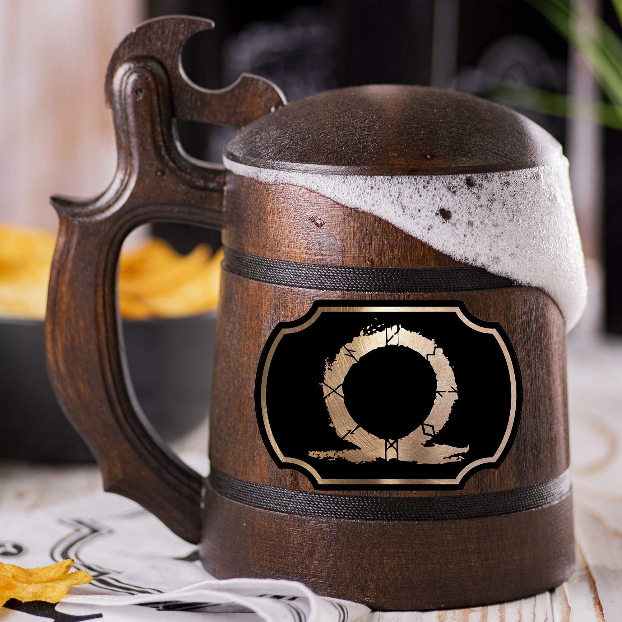 God of War Wooden Beer Mug, Personalized Beer Stein, Wooden Tankard