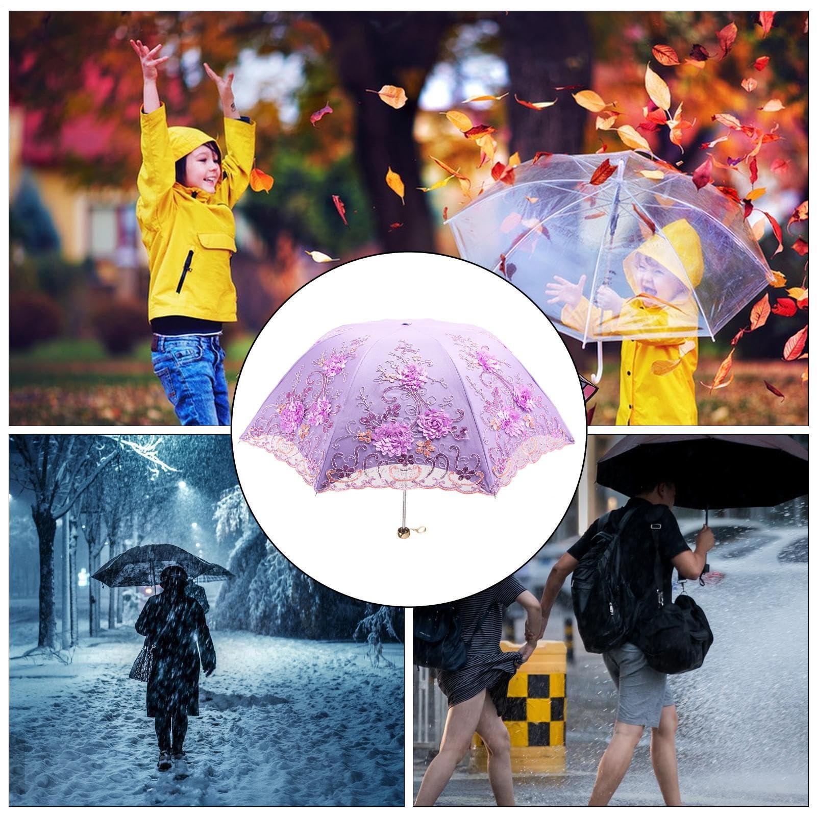 Generisch Parapluie de soleil imperméable et coupe-vent vintage pliable en dentelle pour pluie, extérieur, parc, plage, pique-nique, voyage, marche, escalade, pêche, sac à dos, protection UV, auvent