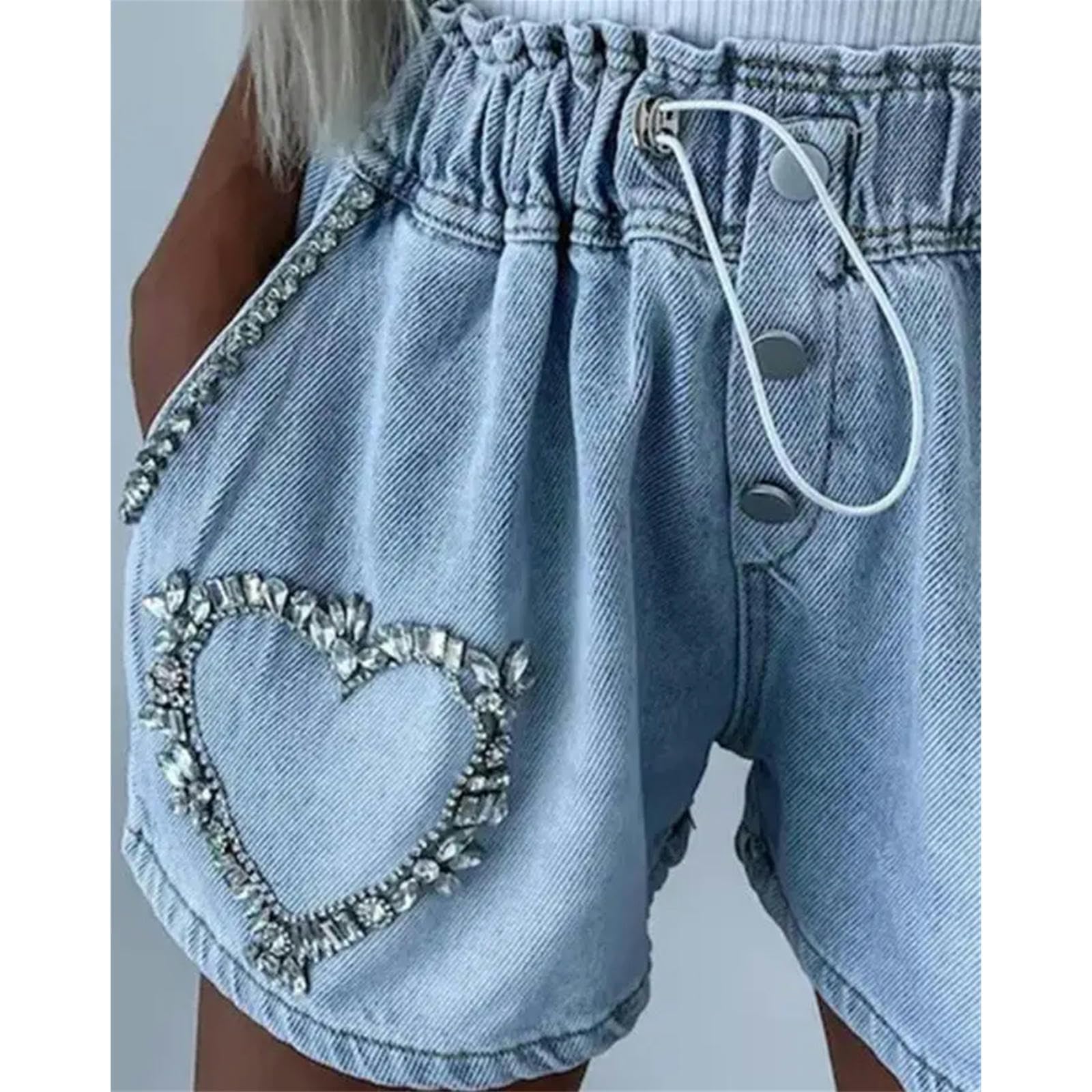 Pantaloncini Donna Pantaloncini da Carico Casual Estivo Femminile Temperamento di Pendolarismo Cardiaco di Tendenza in Denim Pantaloncini con Tasca