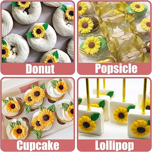 Miniatura 4 de Molde de girasol de silicona, 4 piezas, moldes de margarita, crisantemo, flores, hojas, molde para decoración de dulces, azúcar, cupcakes, pasteles,