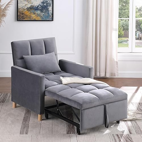 Miniatura 1 de ODUWA Sofá cama convertible 3 en 1 con almohada, respaldo ajustable y tela de terciopelo suave, cama extraíble para sala de estar, dormitorio,