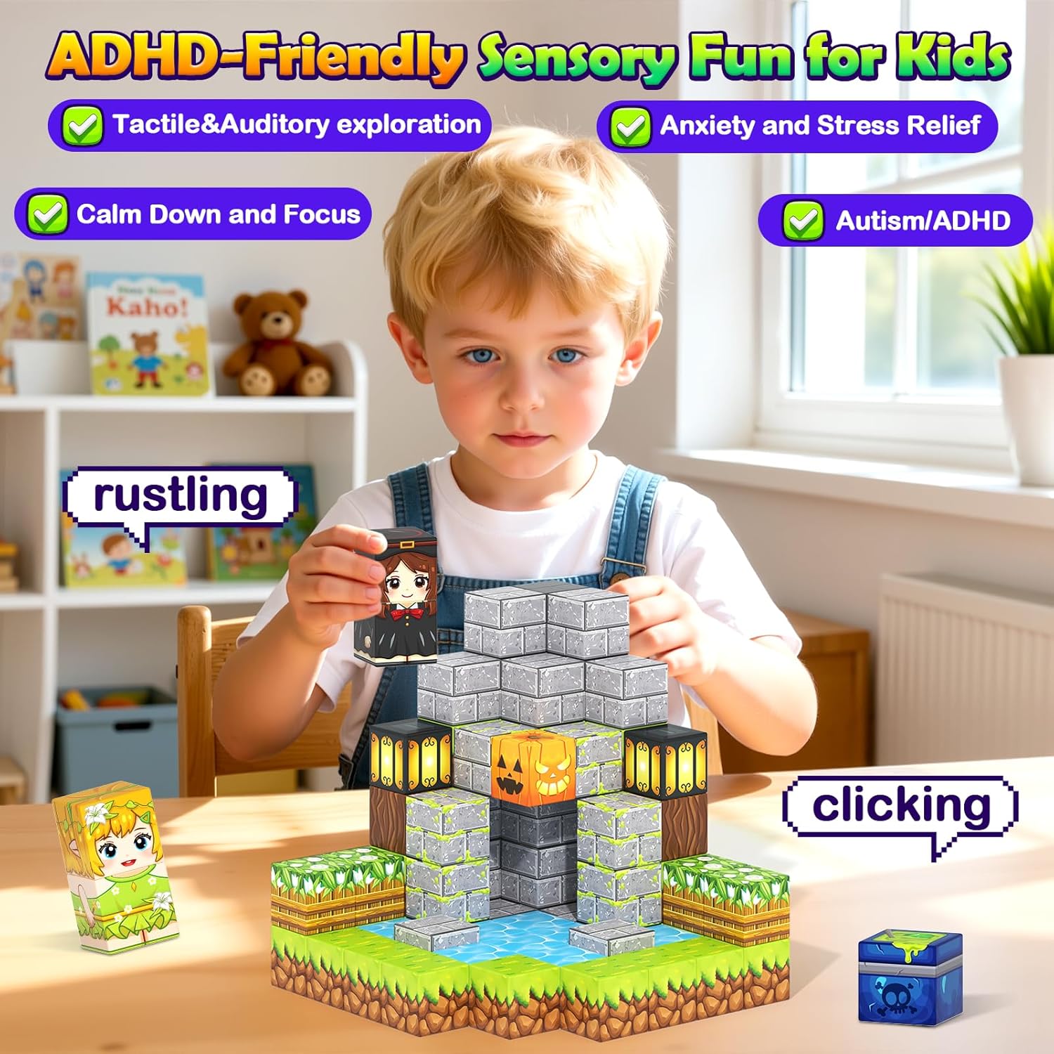 Magnetic Blocks - 100 Building Blocks Mine Magnets Building Craft Autistic Kids Friendly Sensory Toys STEM Creative Toy Game for Kids Age 3-5 4-6 5-7 8-12 - Magical Enchanted Playset