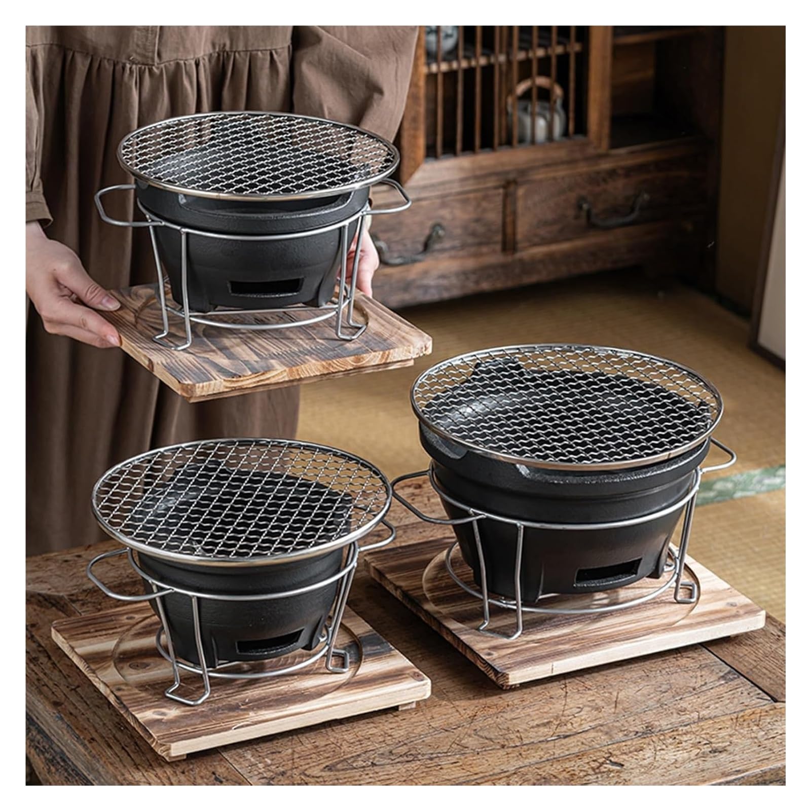 Grill węglowyGrill węglowy, grill Hibachi na zewnątrz, grill Hibachi, mały grill węglowy przenośny piec kempingowy, piec na piknik na świeżym powietrzu, grill na imprezę, piknik domowy, kemping(22.5x1
