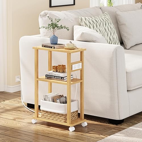 Miniatura 86 de TUTOTAK Mesa auxiliar pequeña y estrecha con estación de carga, juego de 2, mesa auxiliar delgada para espacios pequeños, mesita de noche delgada