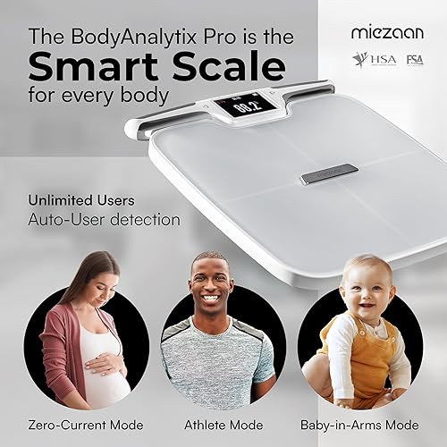Miniatura 9 de BodyAnalytix Pro - Báscula inteligente de 8 electrodos para peso corporal, báscula digital con asas, 56 métricas, báscula de baño con IMC, grasa