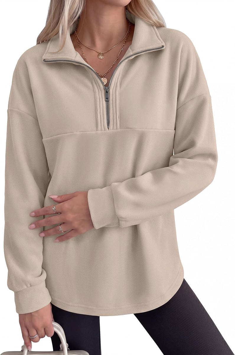 ANRABESS Sudaderas para mujer con ajuste holgado y cremallera de un cuarto