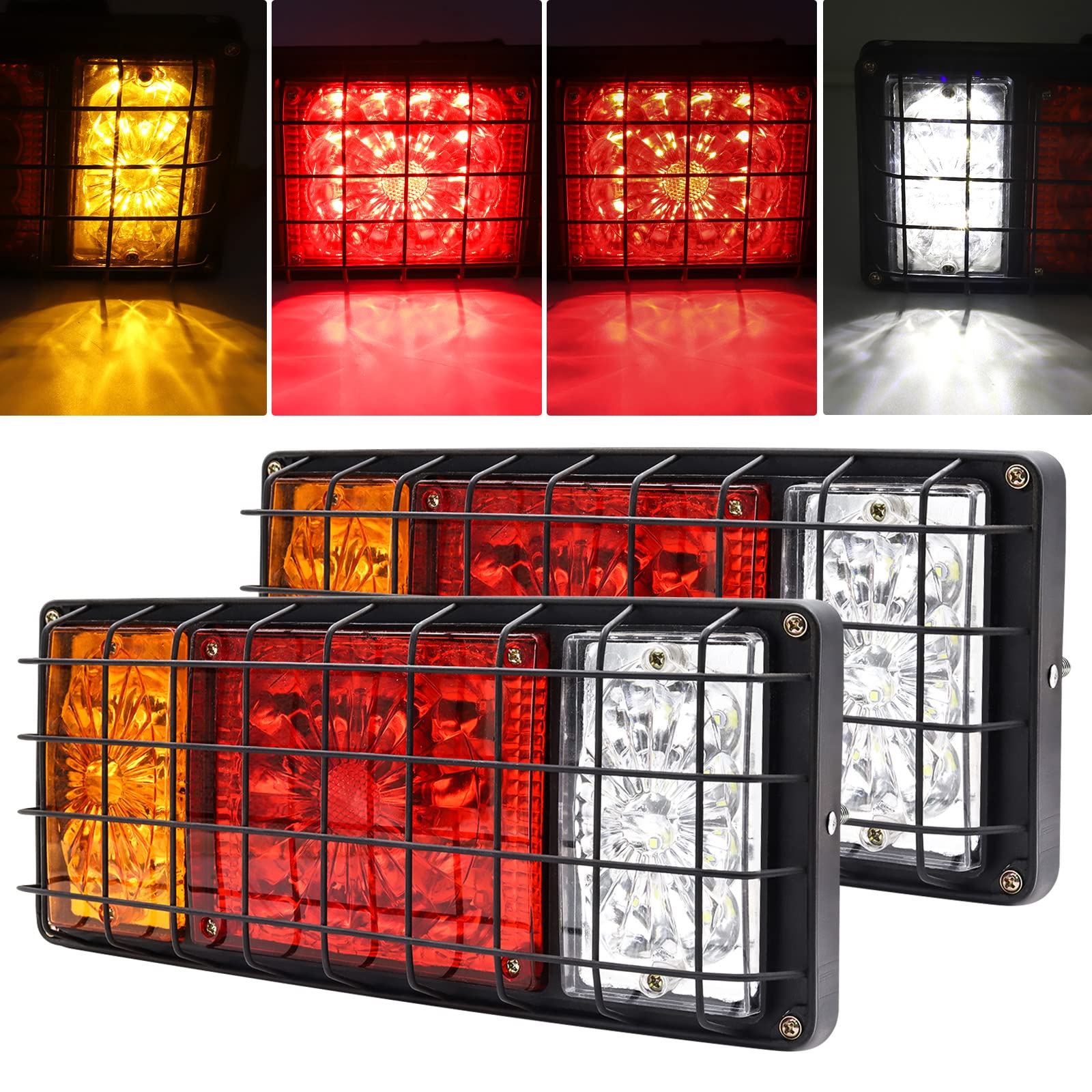 Les lumières de la remorque LED TRUC LED Feux de freinage arrière avec filet en fer, feuille de queue Universal Indicateur inverse 12V pour la remorque Tracteur Lorry Caravan Van 2PCS