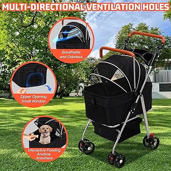 Pet Stroller with 4 Wheels,Foldable Pet Travel Carrier for Small