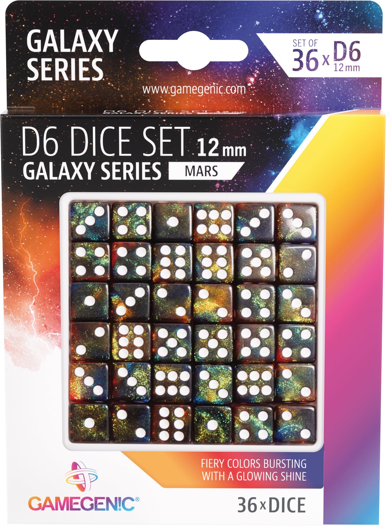 Asmodee - Gamegenic - Galaxy Series -Mars- Zestaw 36 kości 6-12 mm - Akcesoria do gier planszowych - Gry w kości