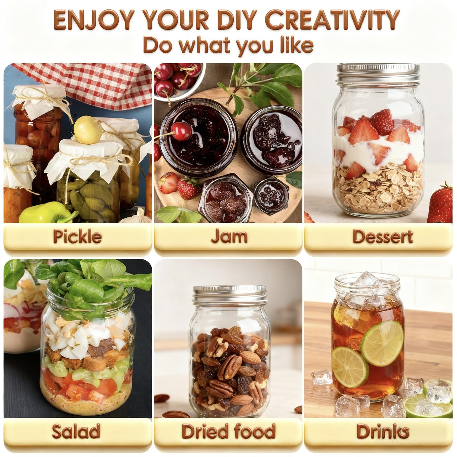 Lot De 6 Bocaux Mason Jar Avec Couvercle, 500 Ml En Verre Verre Hermetique Pour Confitures Cornichons Preparation Et Conservation Des Repas 1127502277