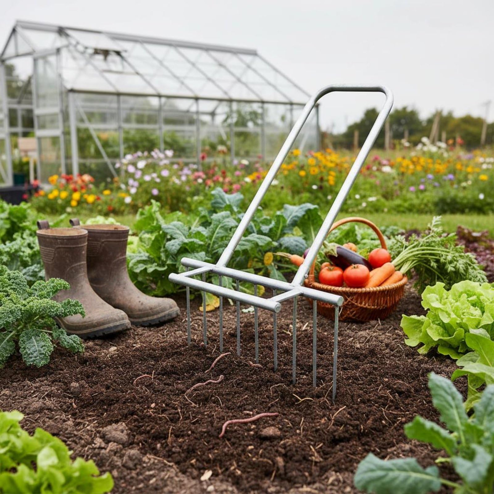 Scavo Aglio Forcone Giardinaggio Scavo Tuberi Attrezzo Colo Sollevamento Patate Testa a 9 Denti Acciaio al Manganese Lunga Durata Ergonomico Adatta per Giardini Residenziali