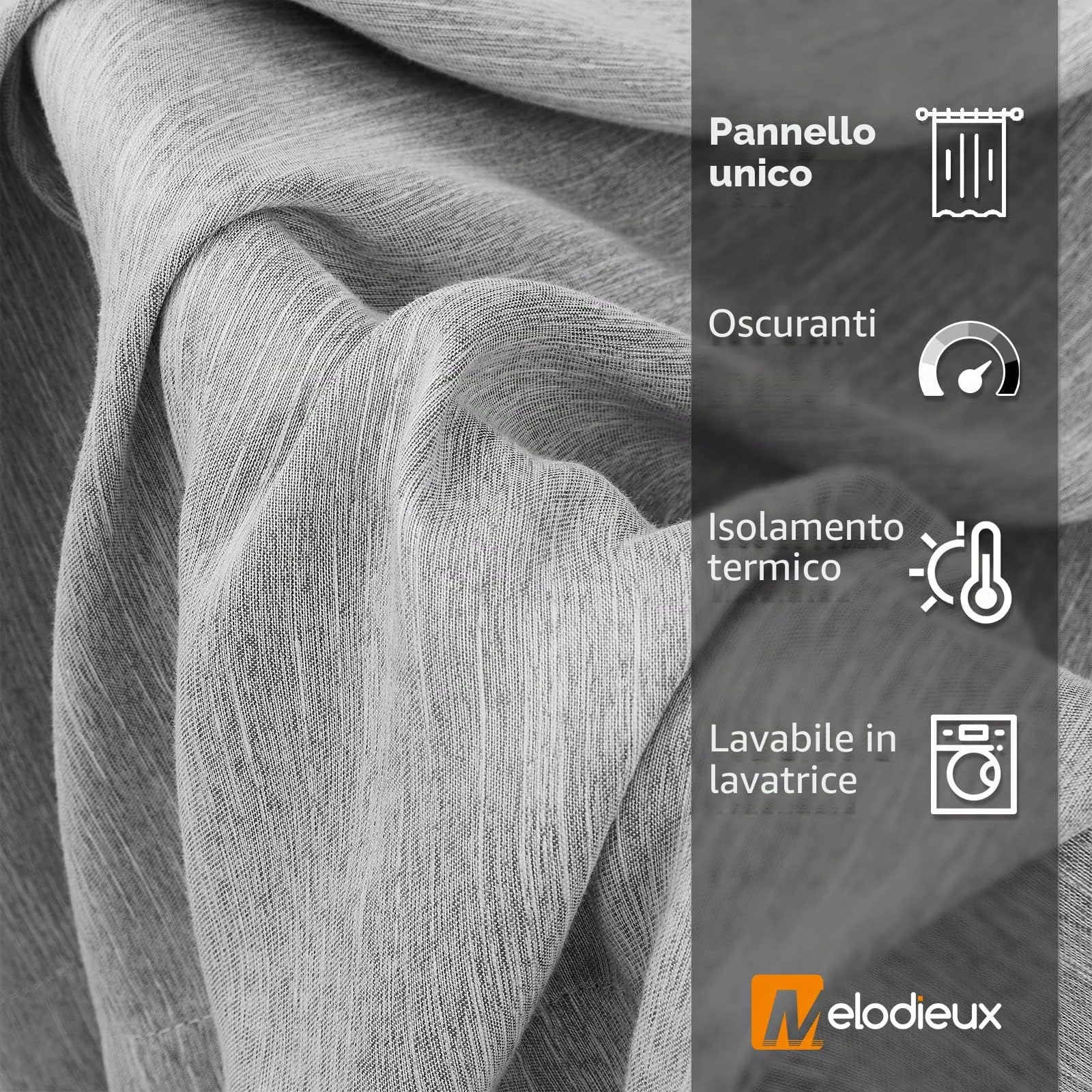 Melodieux Tende con Occhielli Oscuranti in Misto Cotone Grigio, al Pezzo, 140x245cm