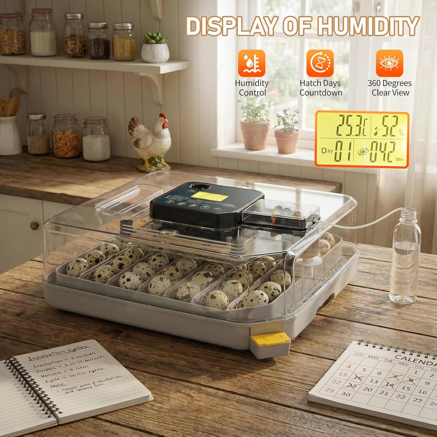 Winado Incubators for Hatching Eggs, 48 Egg Incubator with Automatic Egg Turning, Temperature & Humidity Control, Egg Candler, Automatic Water Filling and Day Counter for Eggs Hatching