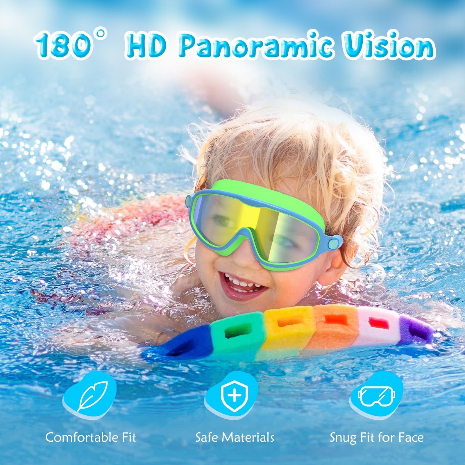 VegoVia Kinder-Schwimmbrille, Anti-Beschlag, UV-Schutz, Weitsicht, Schwimmbrille für Kinder von 3–15 Jahren, Jungen, Mädchen, Kleinkinder, 2 Stück