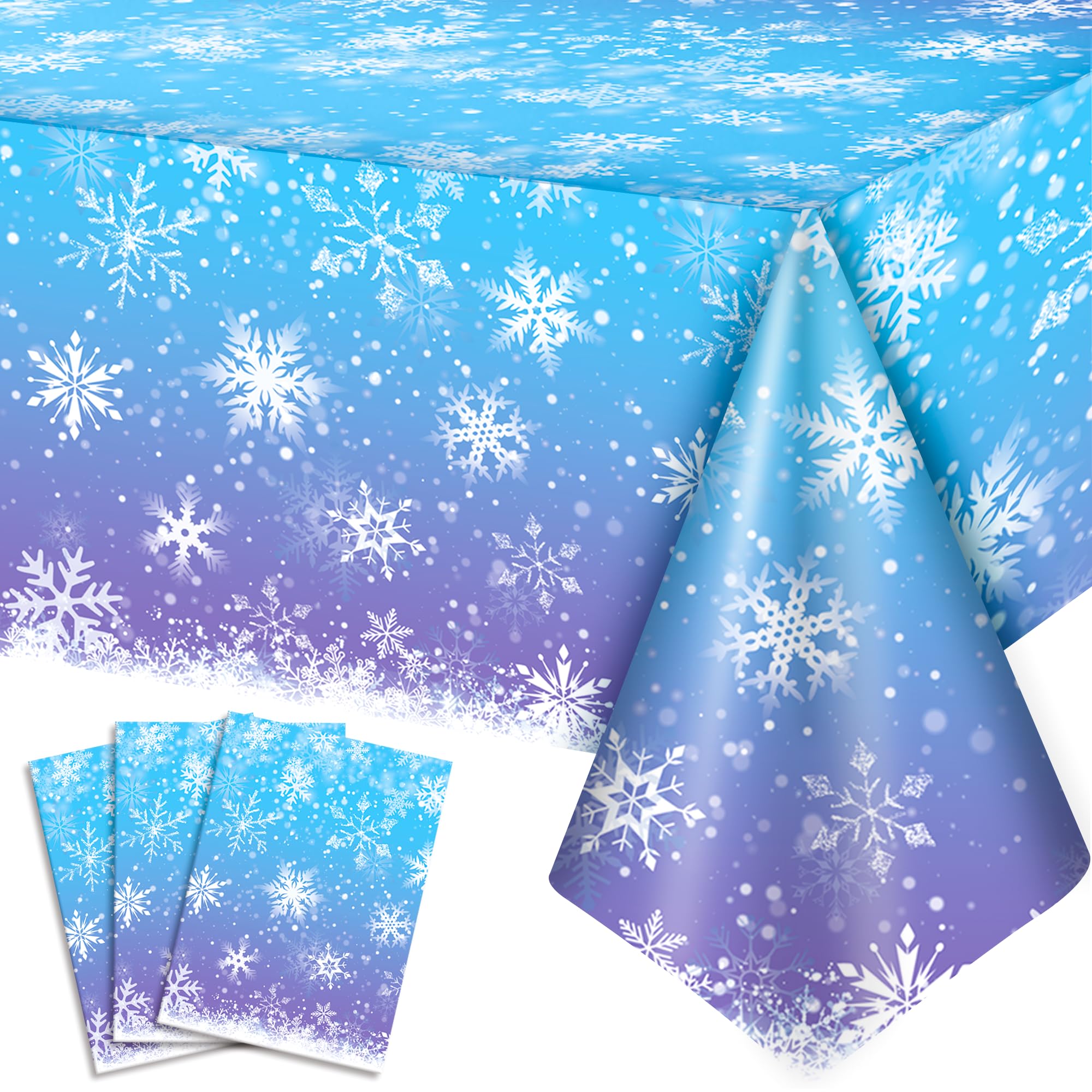 Kaxulvoblig Snowflake Tablecloth,3 Pcs Winter Wonderland Tablecloth Set-Winter Snowflake Party Tableclot,Snowflakes Table Cloth Winter Table Cover for Wonderland Decorations