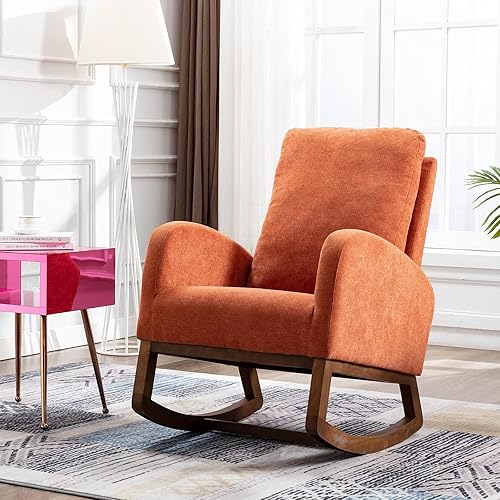 Miniatura 7 de CALABASH Mecedora tapizada para interiores, silla mecedora cómoda y gruesa con respaldo alto, silla de bebé retro de mediados de siglo con