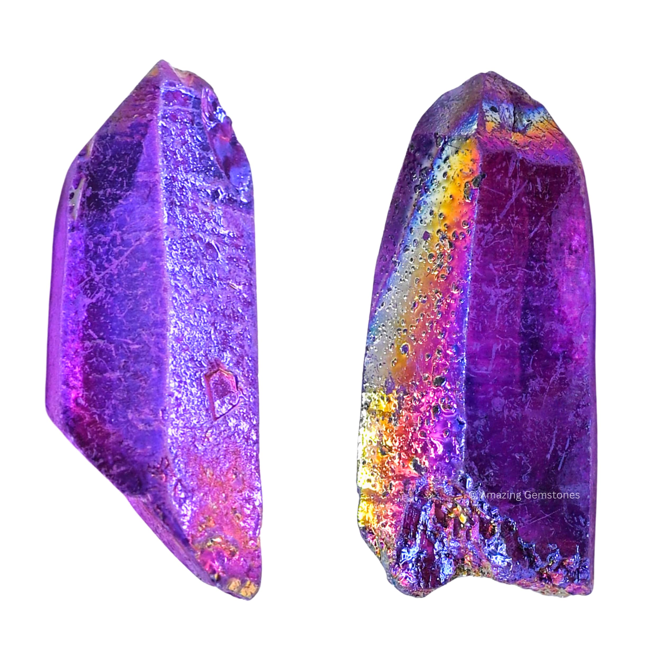 Amazing Gemstone 2 Pieces Amethyst Aura Quartz Raw Pencil Points Crystals and Healing Stones, Natural Rocks for Meditation and DIY Raw Point Stones