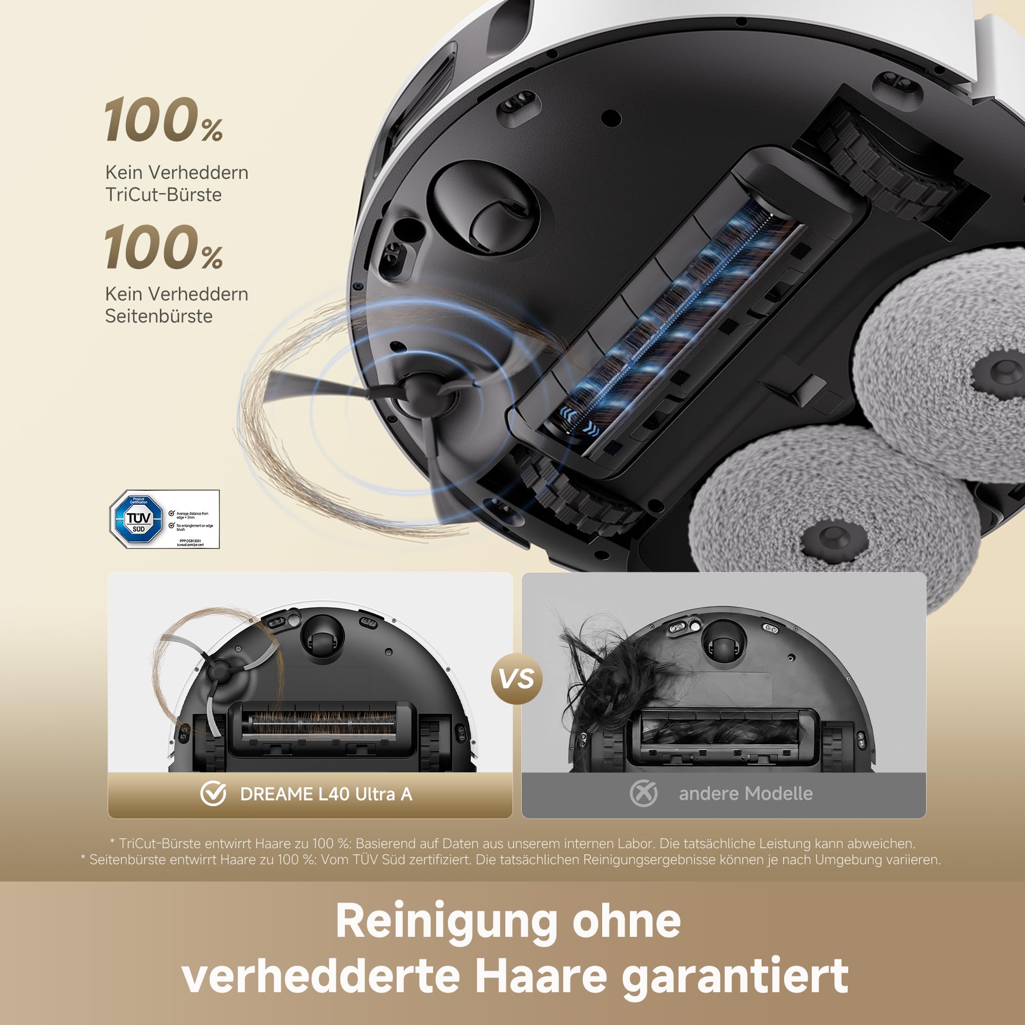 dreame L40 Ultra A Saugroboter mit Wischfunktion,dualem System gegen aufgewickelte Haare, 24.000 Pa Saugkraft, 10,5 mm Moppanhebung, Mopp-Selbstreinigung und intelligenter Hindernisvermeidung