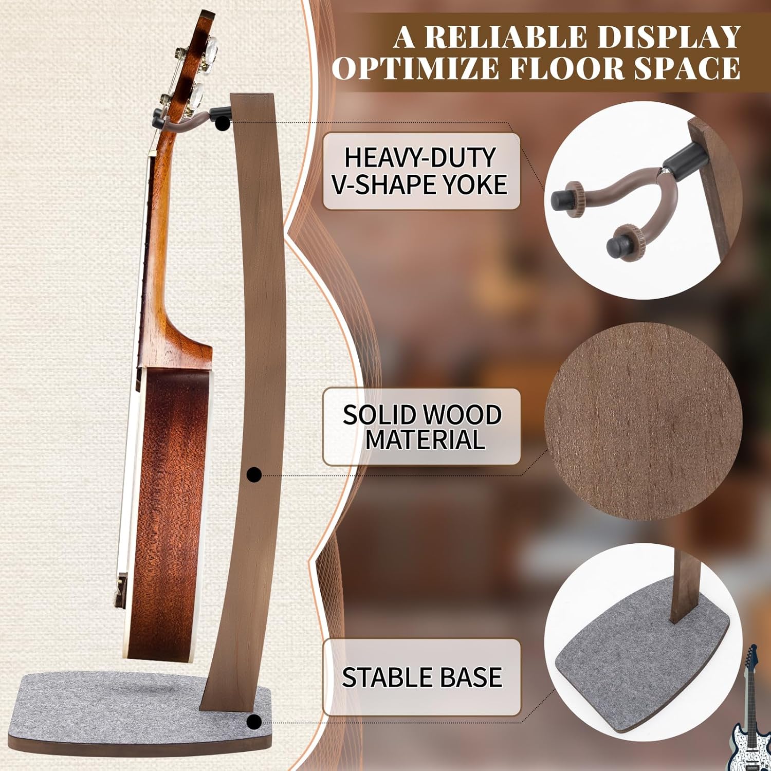 Wenqik Wood Electric Guitar Stand Solid Wooden Acoustic Handmade Guitar Holder Floor for Home Living Room Decoration(Dark Walnut Color,38 Inch)