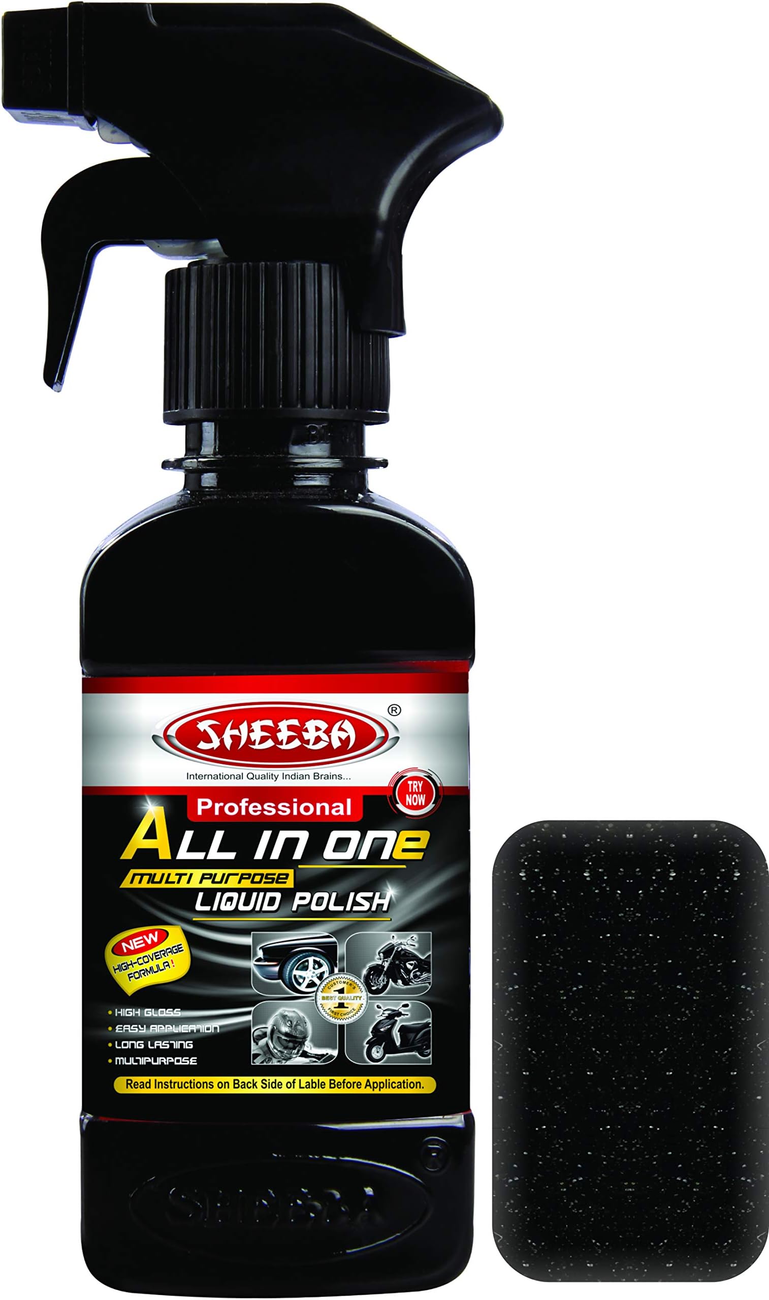 SHEEBA All in One Multipurpose Liquid Polish for Car, Motorbike, Scooter, Household, Office Care | High Gloss | Easy Application | For Interior & Exterior Surfaces -125mL with Applicator Pad.