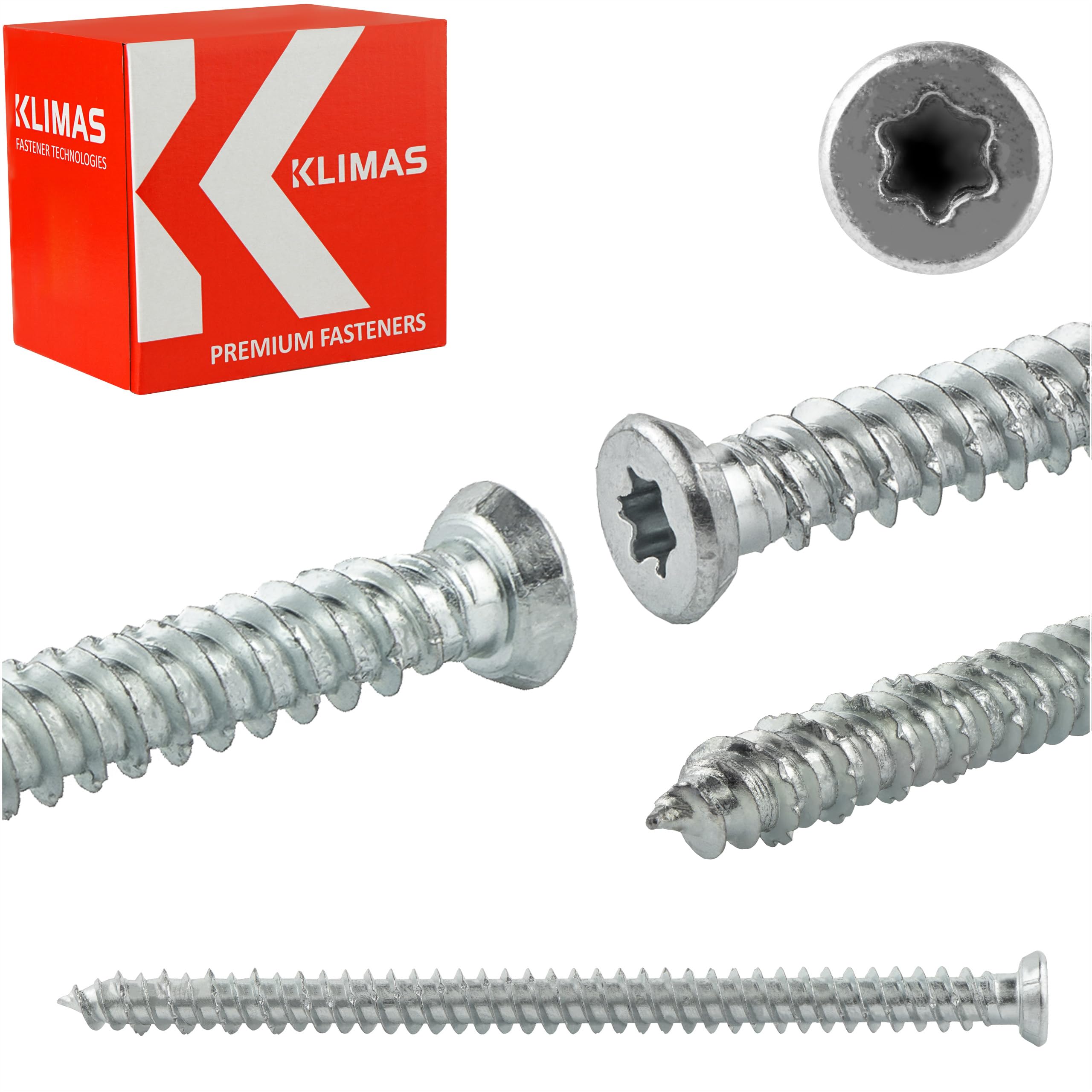 KLIMAS Tornillos para marcos de ventanas, tornillos de pared, cabeza cilíndrica, cabeza avellanada TX (7,5 x 212 mm, 100 unidades, cabeza avellanada)
