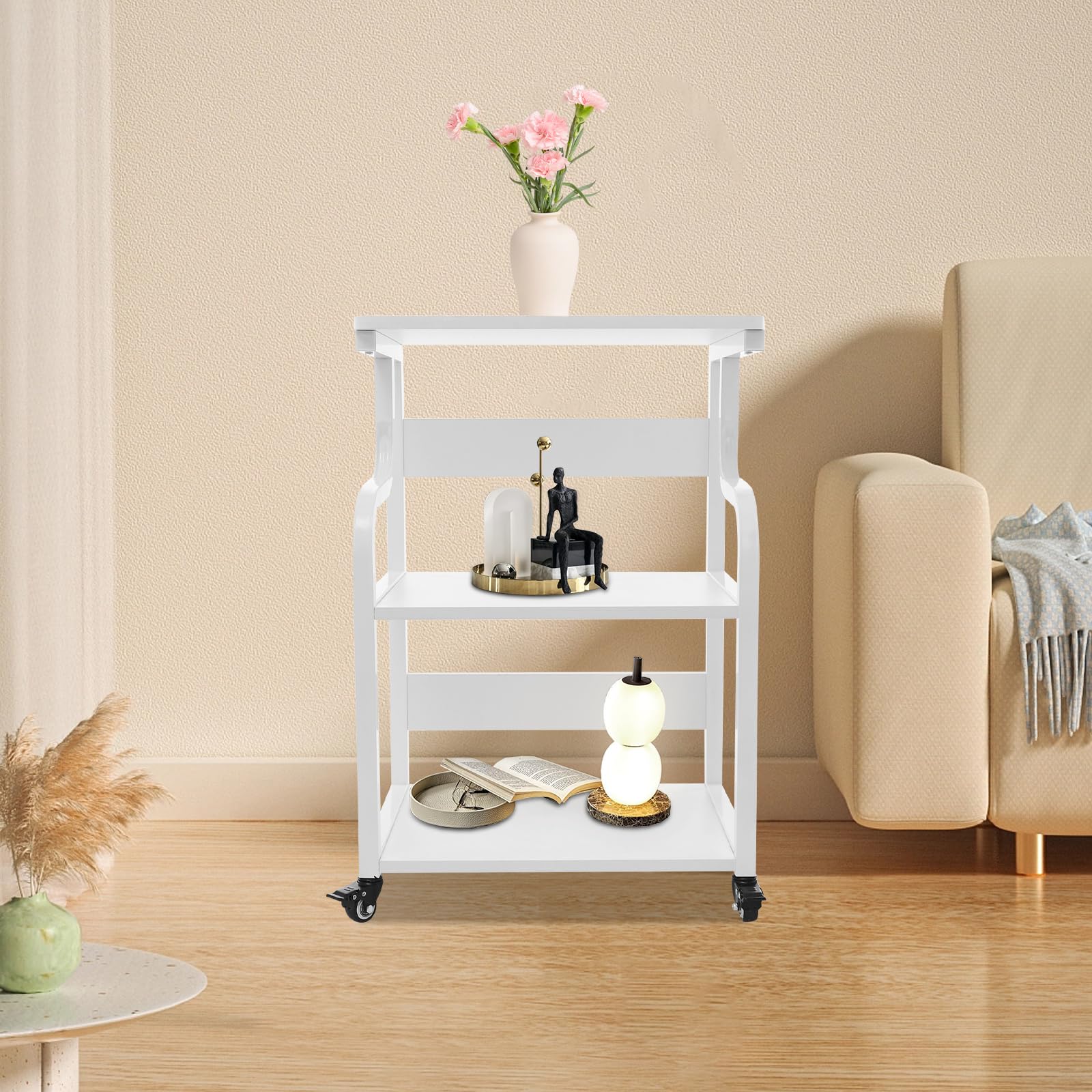 Tavolo per stampante a 3 livelli con ruote universali, 50 x 40 x 74,5 cm, in metallo, oltre 80 kg, per uffici domestici, uffici aziendali, sale di studio, spazi di stampa