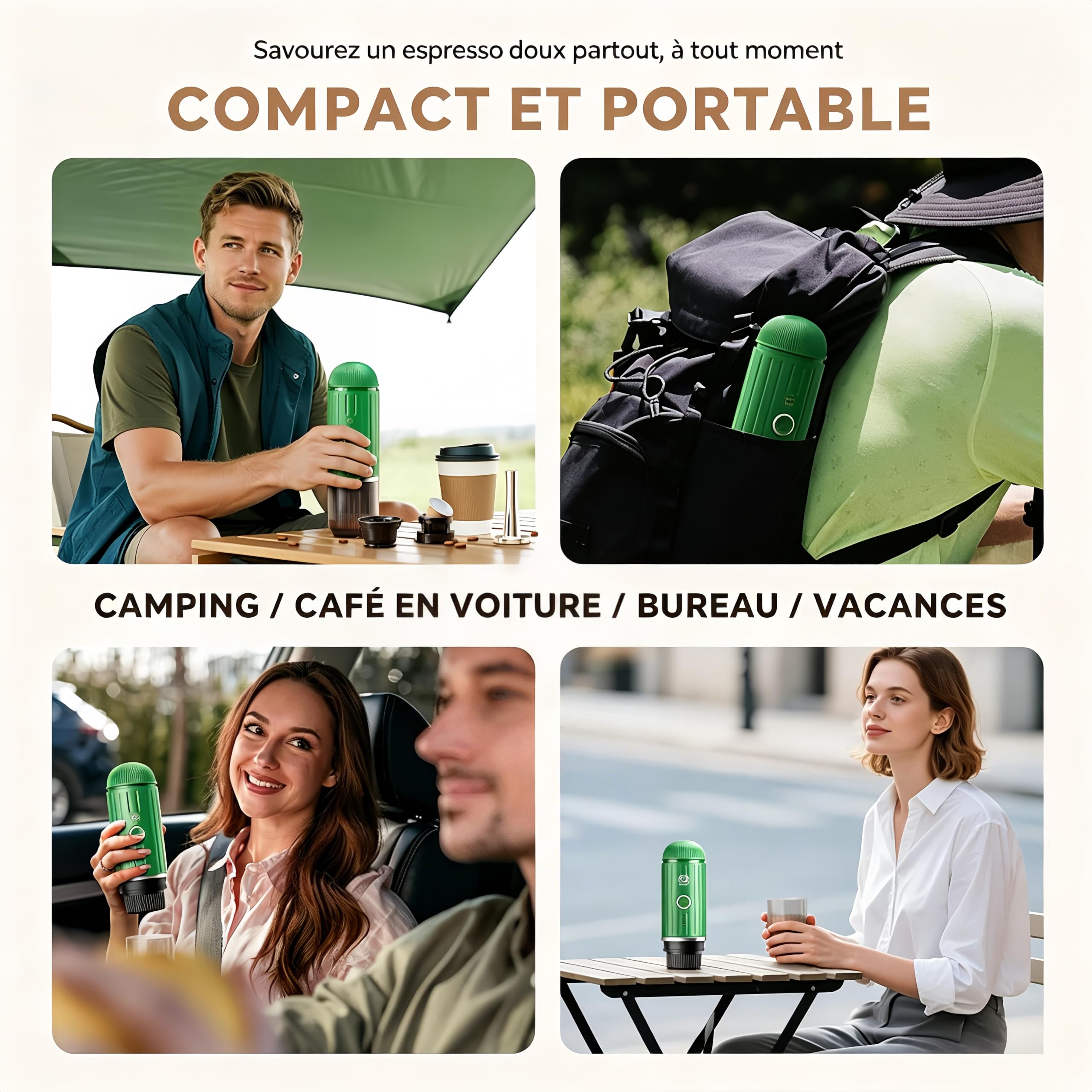 i Cafilas tragable elektrische Espressomaschine 12 V Travel Espresso Machine mini cafetera para ir camping espressomachine, compatible con café molido y cápsula NS (verde)