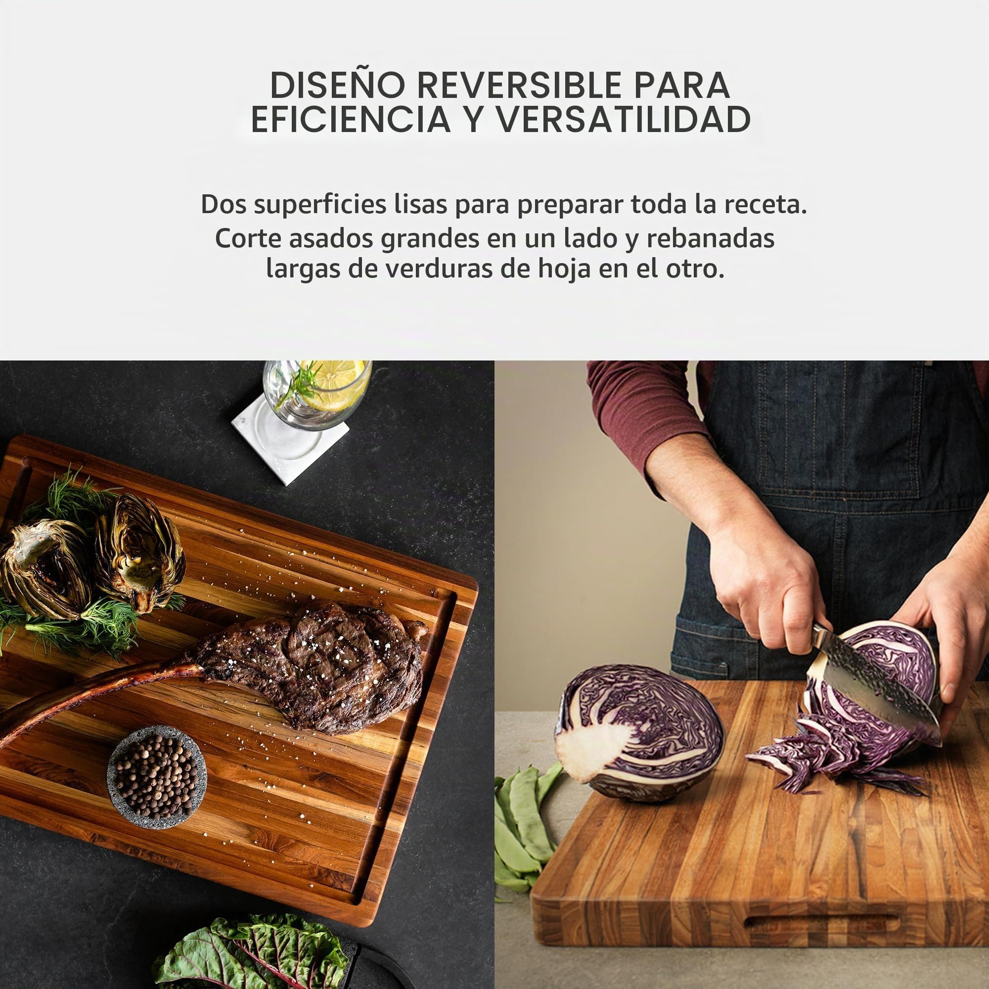 Nº 108 de Proteak/cocina tabla de cortar con surco/Junta de cocina tabla de cortar tabla de cortar/madera de teca/teca/teca/61 x 45,8 x 3,8