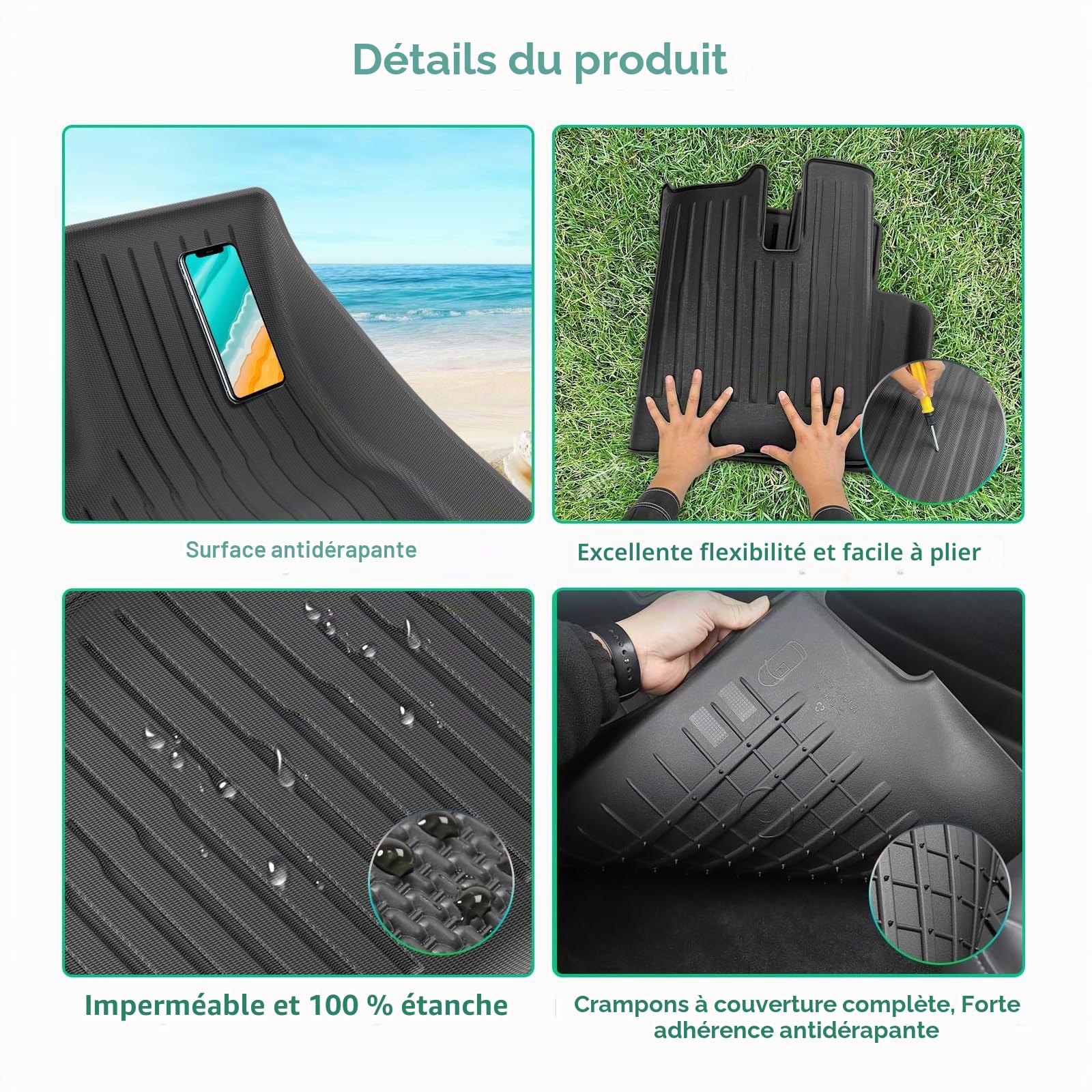GAFAT Nouveau Tesla Model 3 2026-2024 (Standard & Premium) Tapis de Sol, Model 3 Highland Tapis Caoutchouc TPE Protecter Toutes Saisons, Original Scanner 3D, Bord Extra Haut 6-10 CM, Facile à Nettoyer
