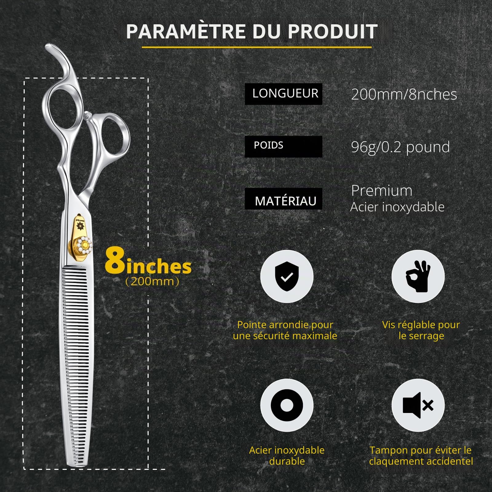 Dream Reach Ciseaux à effiler 8 pouces Ciseaux pour chiens - Ciseaux pour chiens avec poignée ergonomique,440C acier inoxydable Ciseaux pour fourrure 30-35% taux d'amincissement
