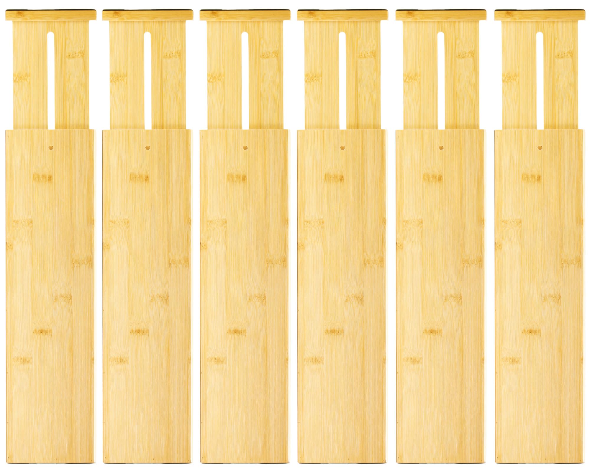 Vaefae Natural 6 Pack Bamboo Drawer Dividers, Adjustable Expandable Drawer Organiser (30.2–43.5 Cm) With Spring Loaded Separators For Cutlery, Clothes, Kitchen, Bedroom & Bathroom