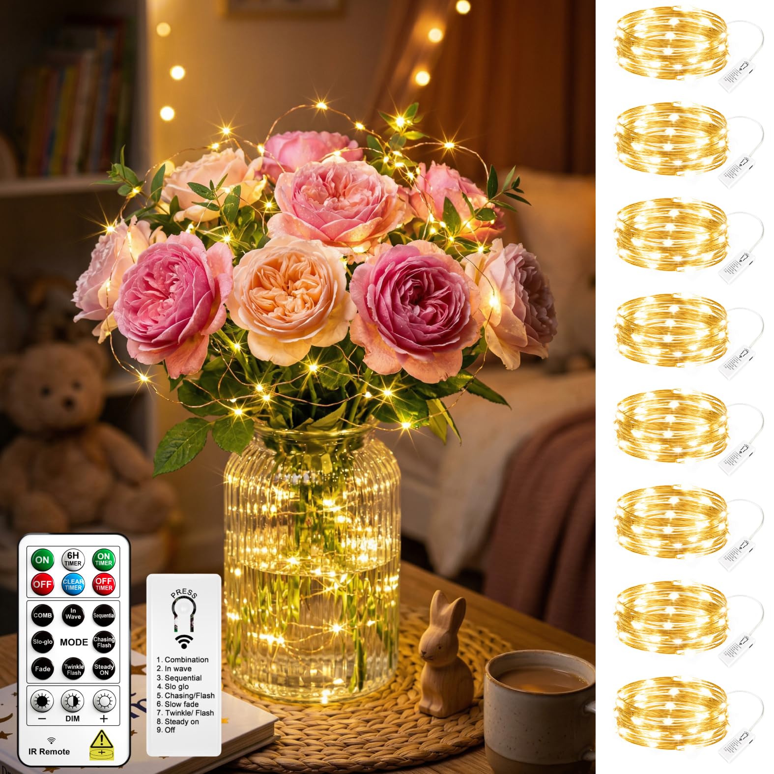 Photo 1 of Terids 8 Pack Rechargeable LED Fairy Lights - 7ft Warm White