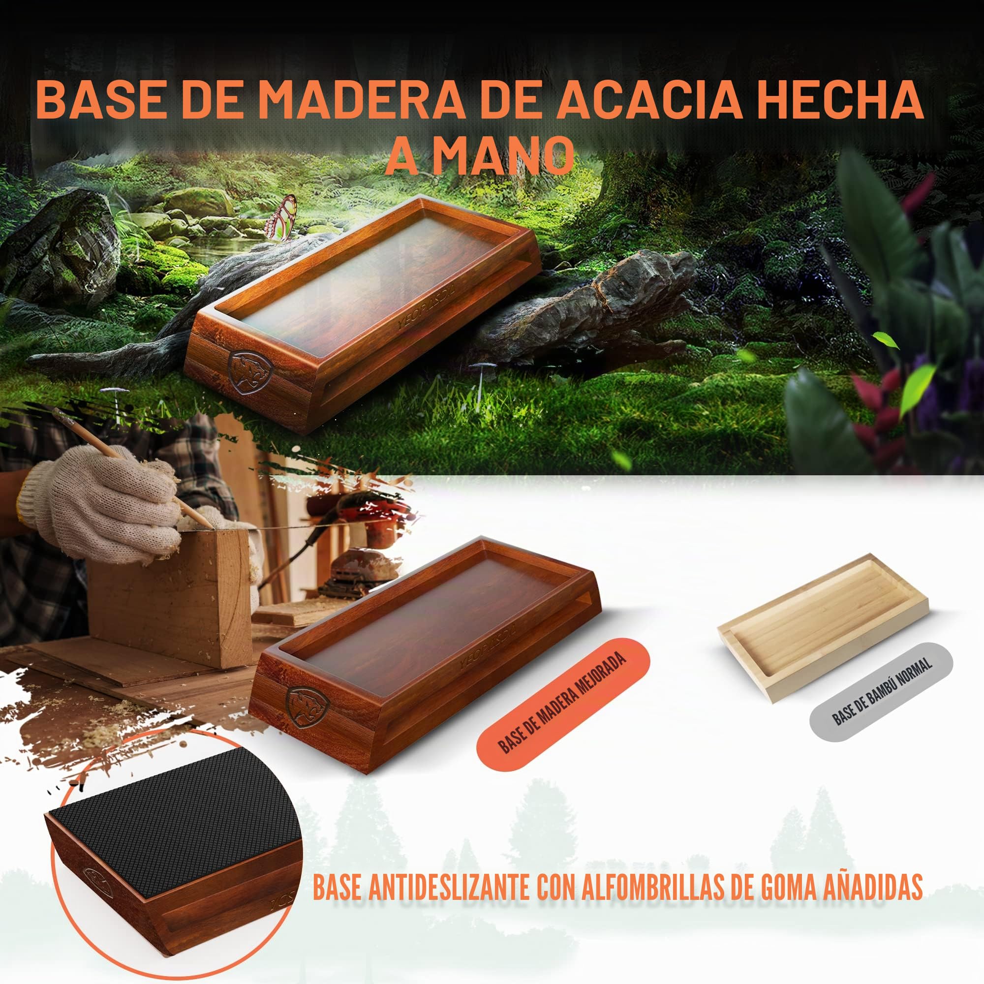 YEOPASDA Kit de piedra afiladora de cuchillos extra grande, grano de 3 lados más grueso, piedra húmeda 400/1000/6000, juego de piedra afiladora de cuchillos con base de madera antideslizante, guía de