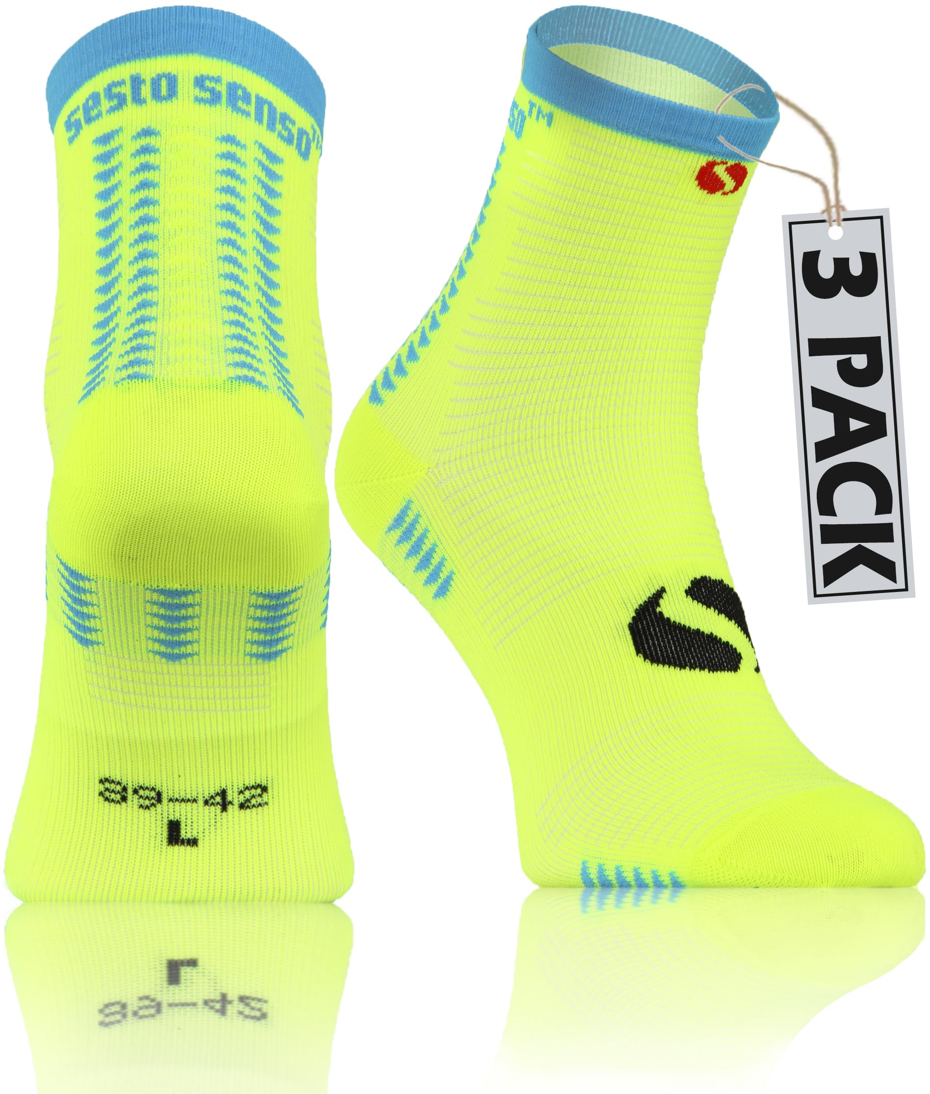 Sesto Senso 3 Pairs Running Quarter Colorful Men Women Sports Socks SKB_01 11-14/43-46 Yellow