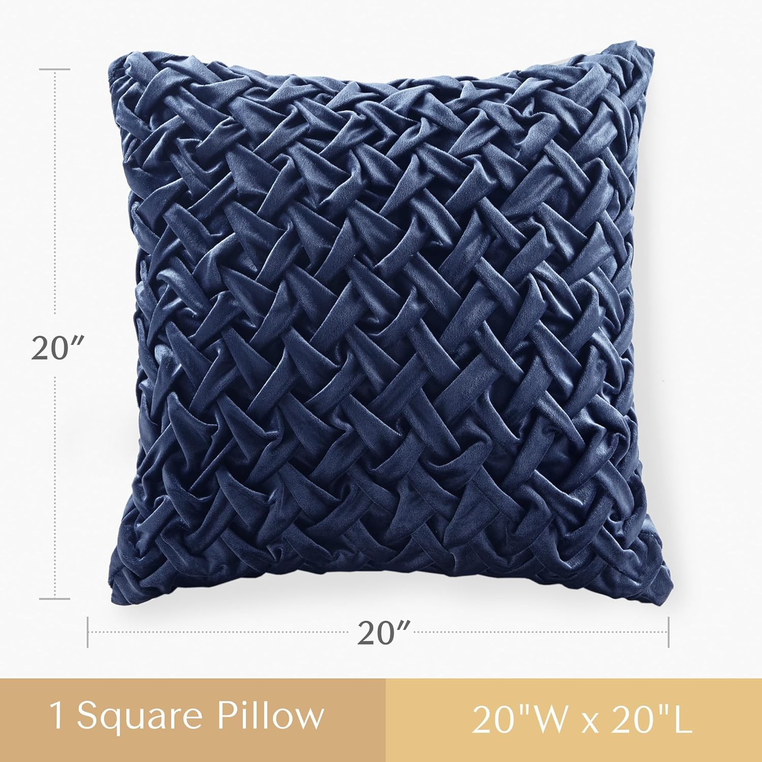 Croscill Classics Décor Pillow, Luxurious Vintage Ruched Velvet, Removable Cover, 100% White Goose Feather Décor Pillow, 233TC 100% Cotton Down Proof Cover, Winchester, Square 20x20, Navy