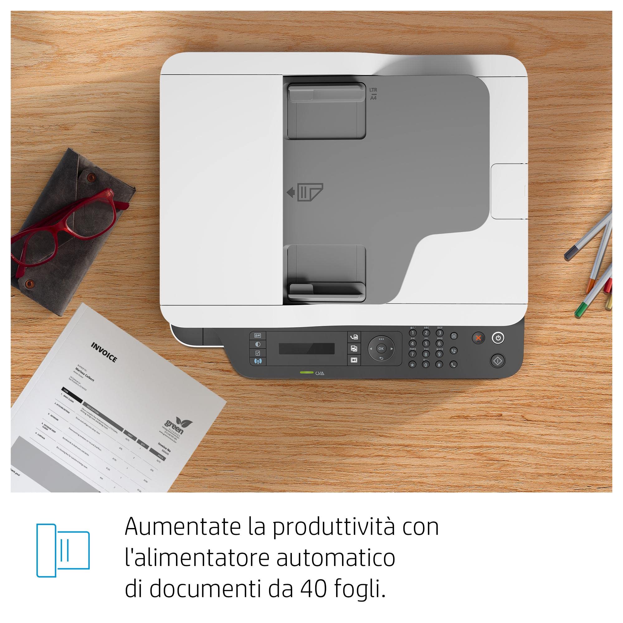 HP LaserJet MFP 137fnw 4ZB84A, Stampante Multifunzione A4, Stampa Fronte e Retro Manuale in b/n, 20 ppm, USB, Wi-Fi, Ethernet, Fax, ADF, Schermo LCD a 2 righe con tastierino, Bianca