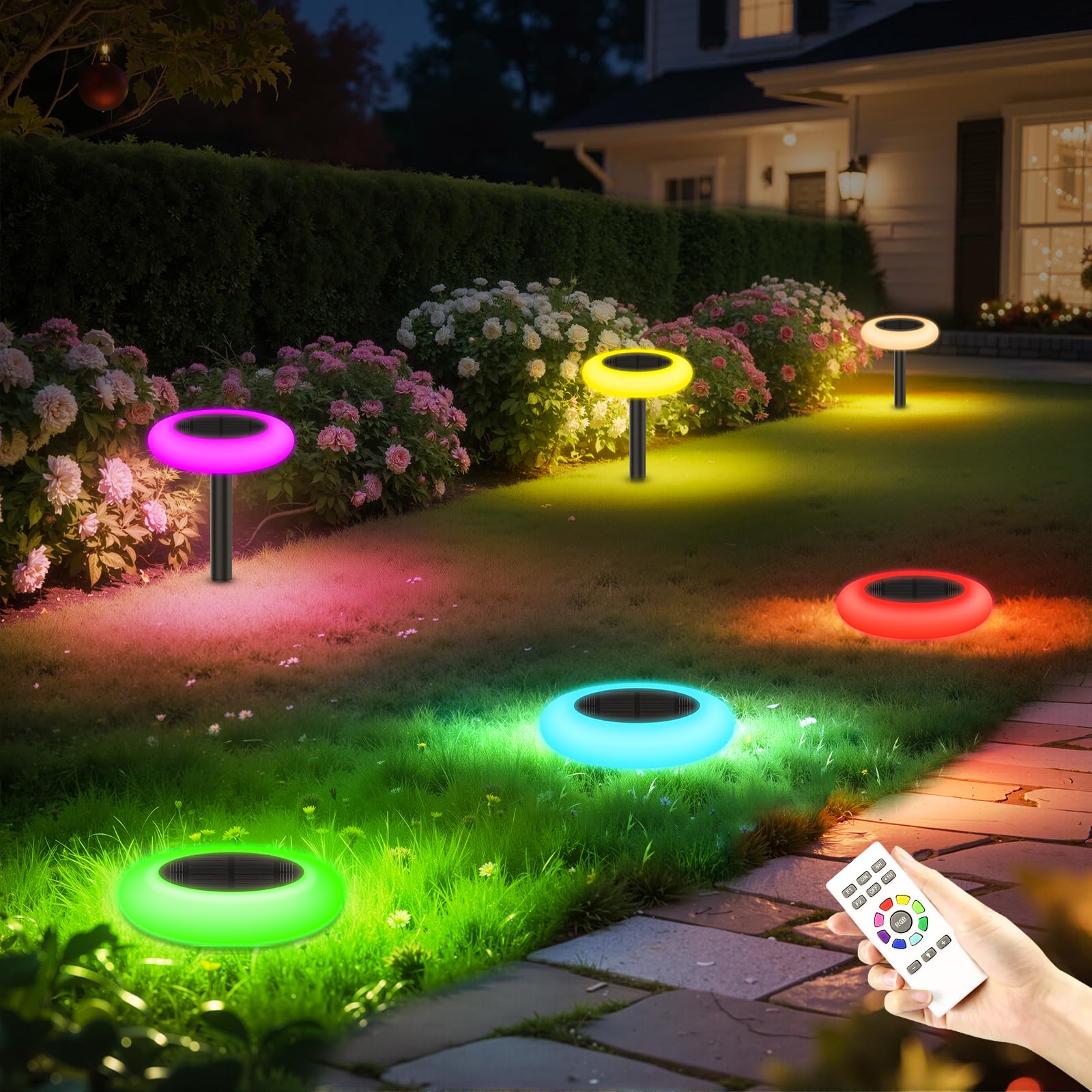 Lightonight Colorful Solar Lights Outdoor Color Changing Solar Lights with Remote Colorize Pathway Lights Solar Garden Lights for