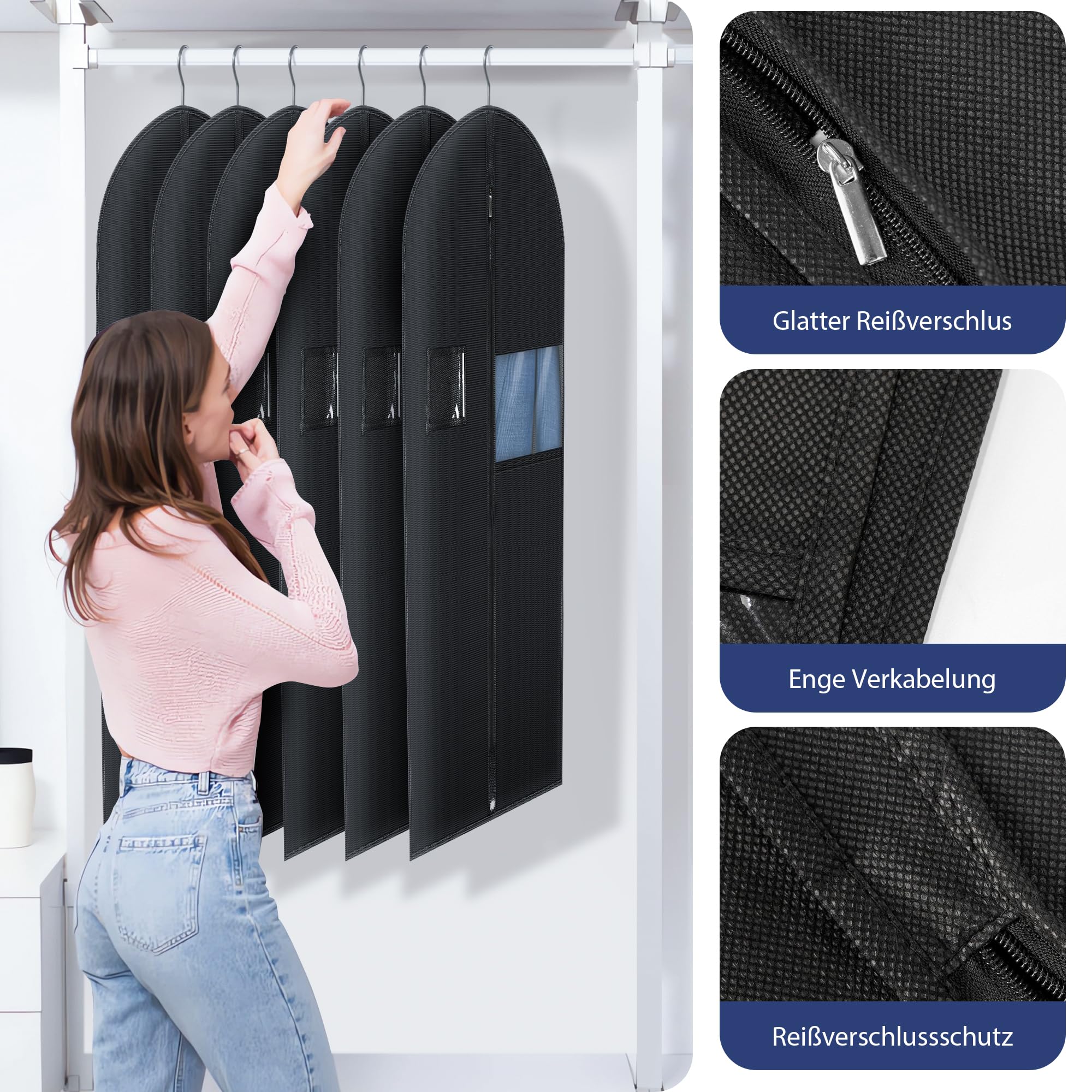 Worek na ubrania – 2 worki na ubrania + 1 torba na buty | 100 x 60 cm worek na ubrania | odporny na owady, pleśń i działanie wody | pokrowiec na garnitury, sukienki, płaszcze itd.