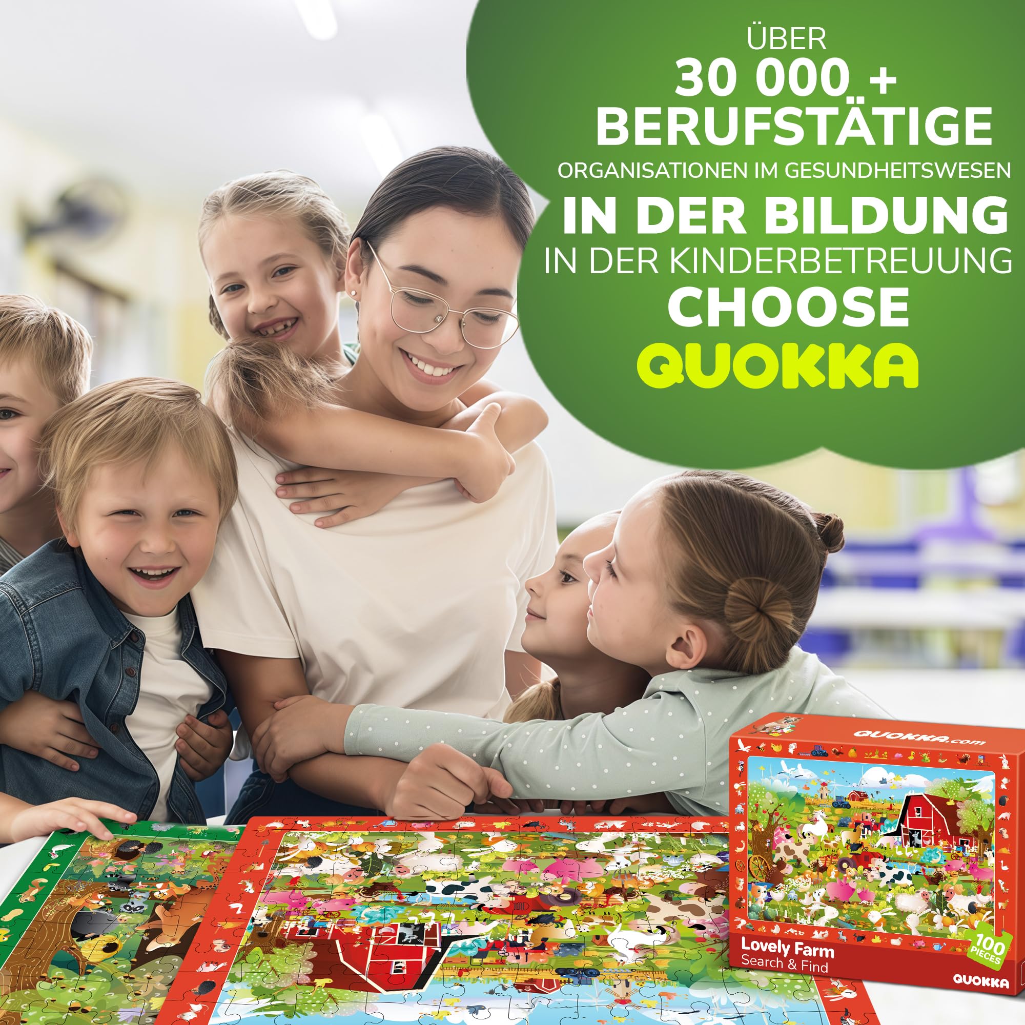 QUOKKA Puzzle ab 3 4 5 Jahre für Kinder - 4x100 Teile Puzzle ab 5 6 für Jungen und Mädchen - Suchen & Finden Kinderpuzzle Spiele mit Tiere & Insekten - Geschenk Spielzeug für Kinder 6 7 8 Jahre