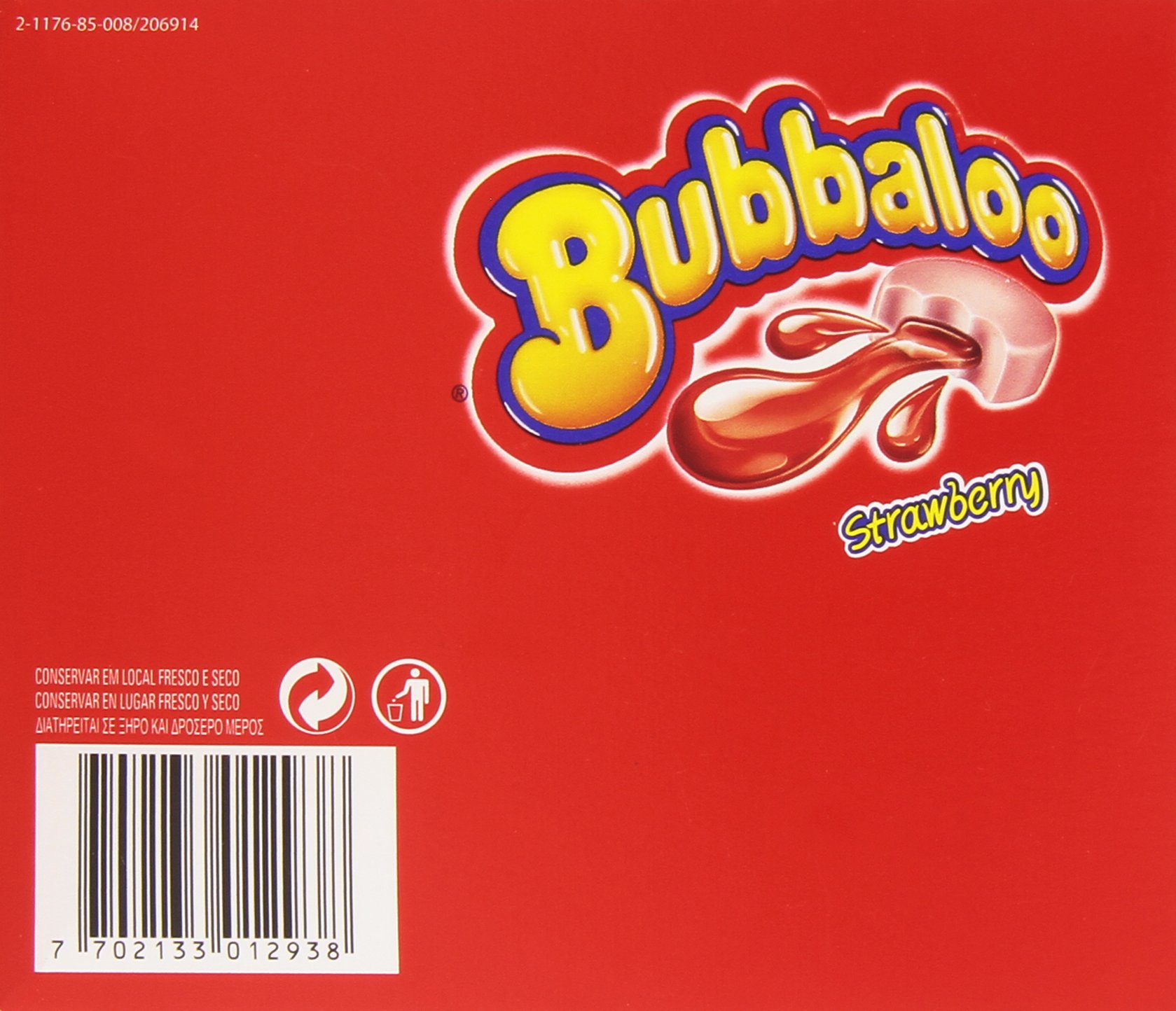 Bubbaloo Chicle con relleno liquido sabor a fresa 60 chicles 300g