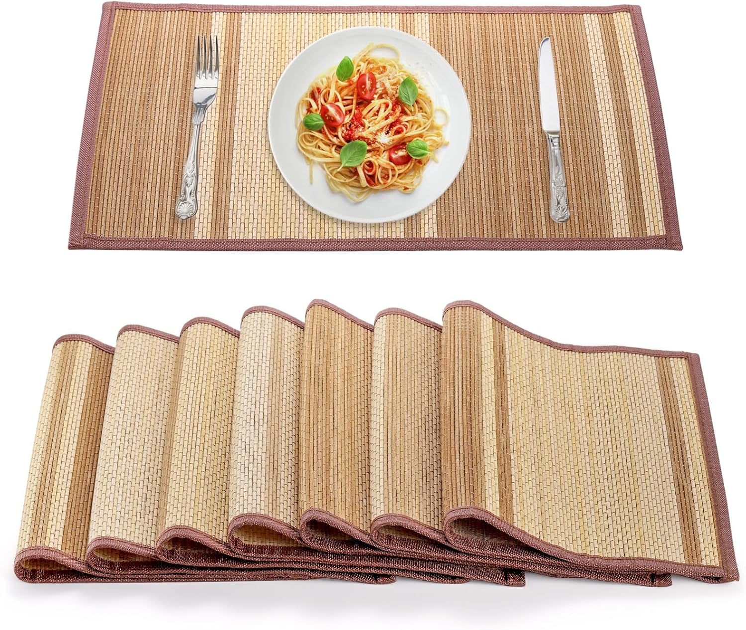 Elsjoy 8 Pack Bamboo Placemat, 17 x 12 Bamboo Slat Mat