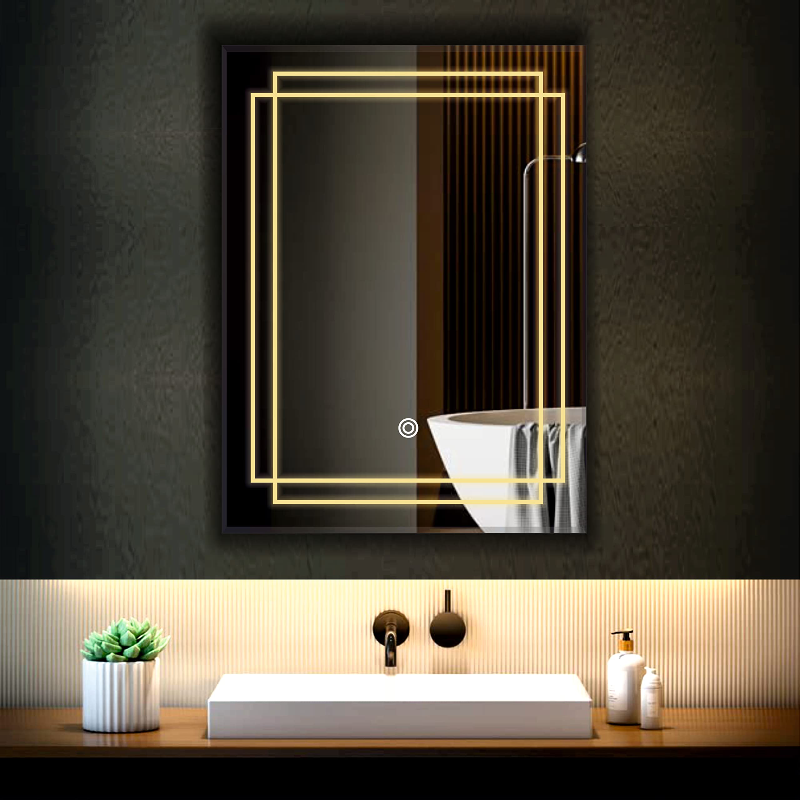 LED Bathroom Wall Mirror with Decorative 3 Light Design | Touch Sensor | Warm | Natural and Cool White | for Wash Basin | Bedroom | Dressing Area Decoratives (Portrait 3rd, 12x18)-image-1
