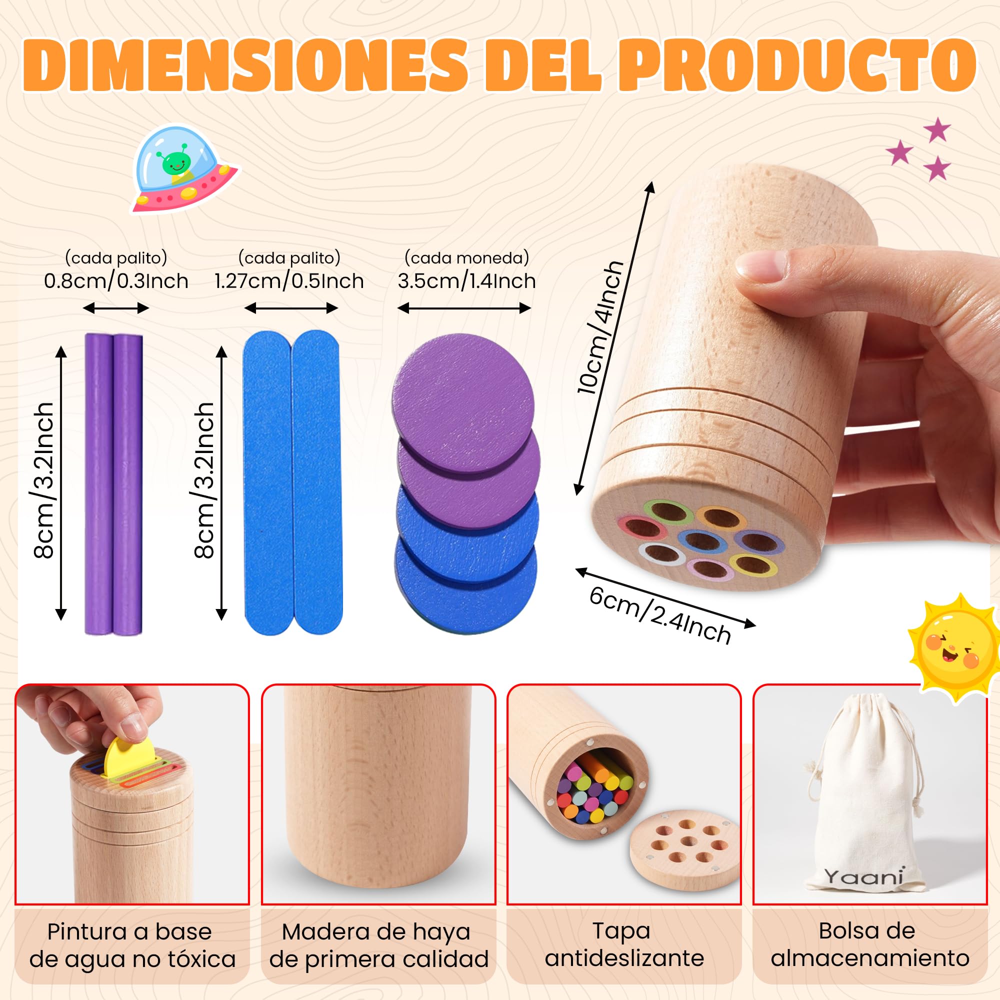 Yaani Varillas de clasificación Montessori A partir de 1 año, juguete para bebé de 6 meses, juguete Montessori