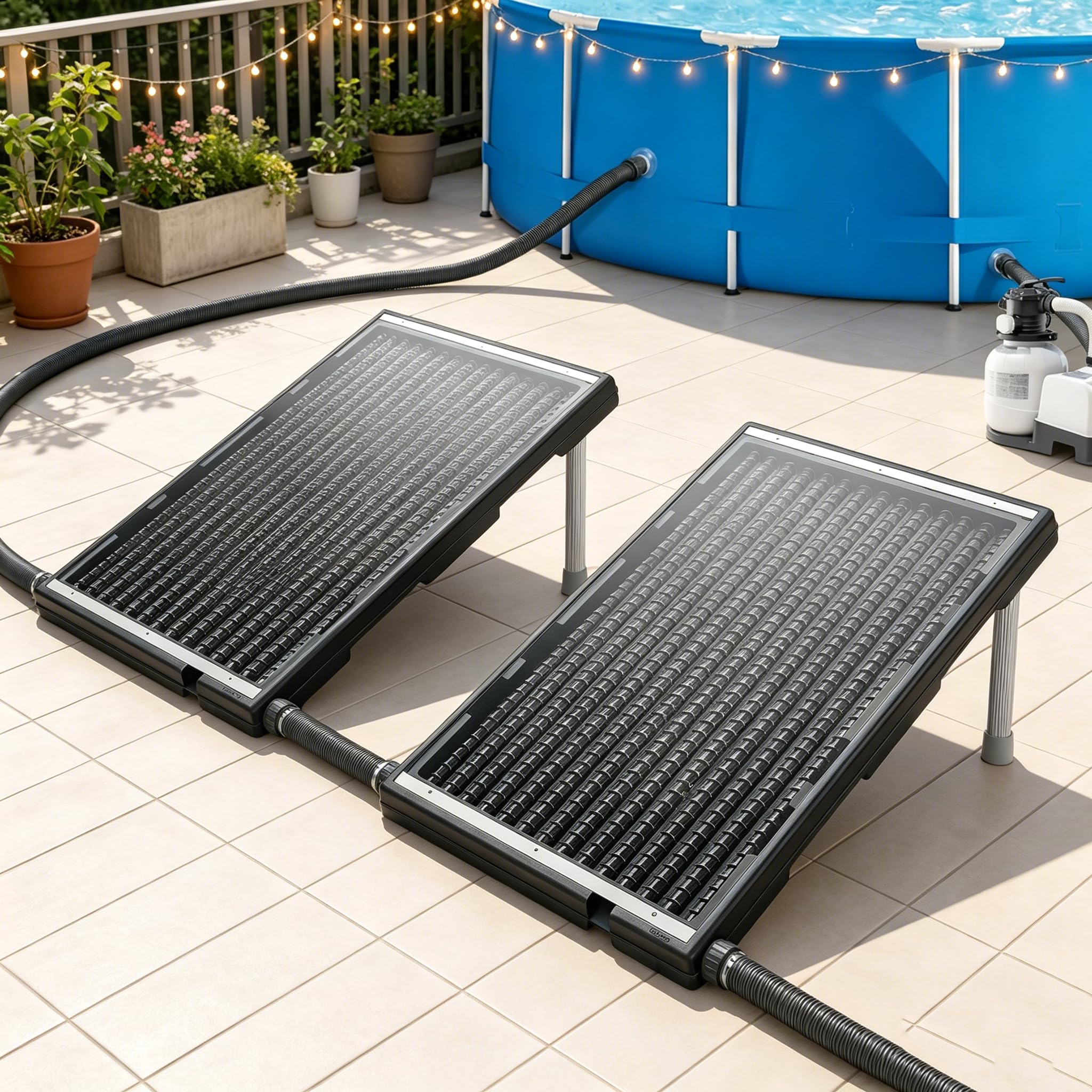 YRHome Riscaldamento solare per piscina, 15 l, pannello solare con treppiede e tubo, riscaldamento solare, impianto solare per piscine, acqua calda, giardino, piscina, riscaldamento, modello dritto (2