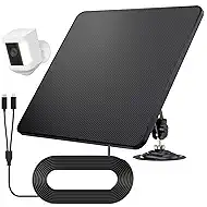 KJK 6W Solar Panels for Security Camera, Solar Battery Charger with Micro USB & USB-C Port for DC 5V Outdoor Rechargeable for Ring Camera, IP66 Waterproof, 360° Adjustable Security Mount